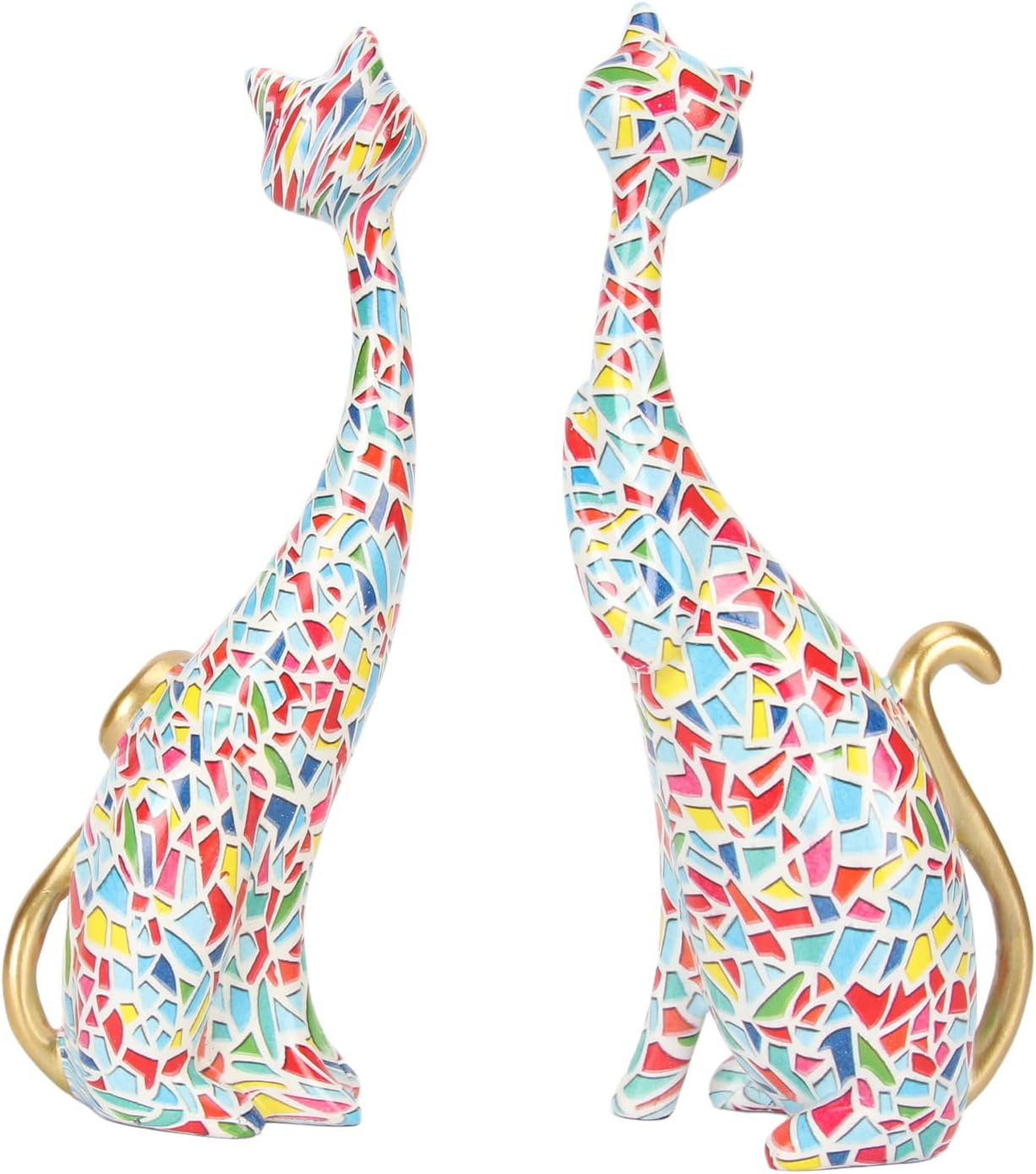 2Pcs Oil Painting Cat Statues, Abstract Couple Resin Cat Figurines Cat Sculpture for Bedroom Office Desktop Decoration (KY145)