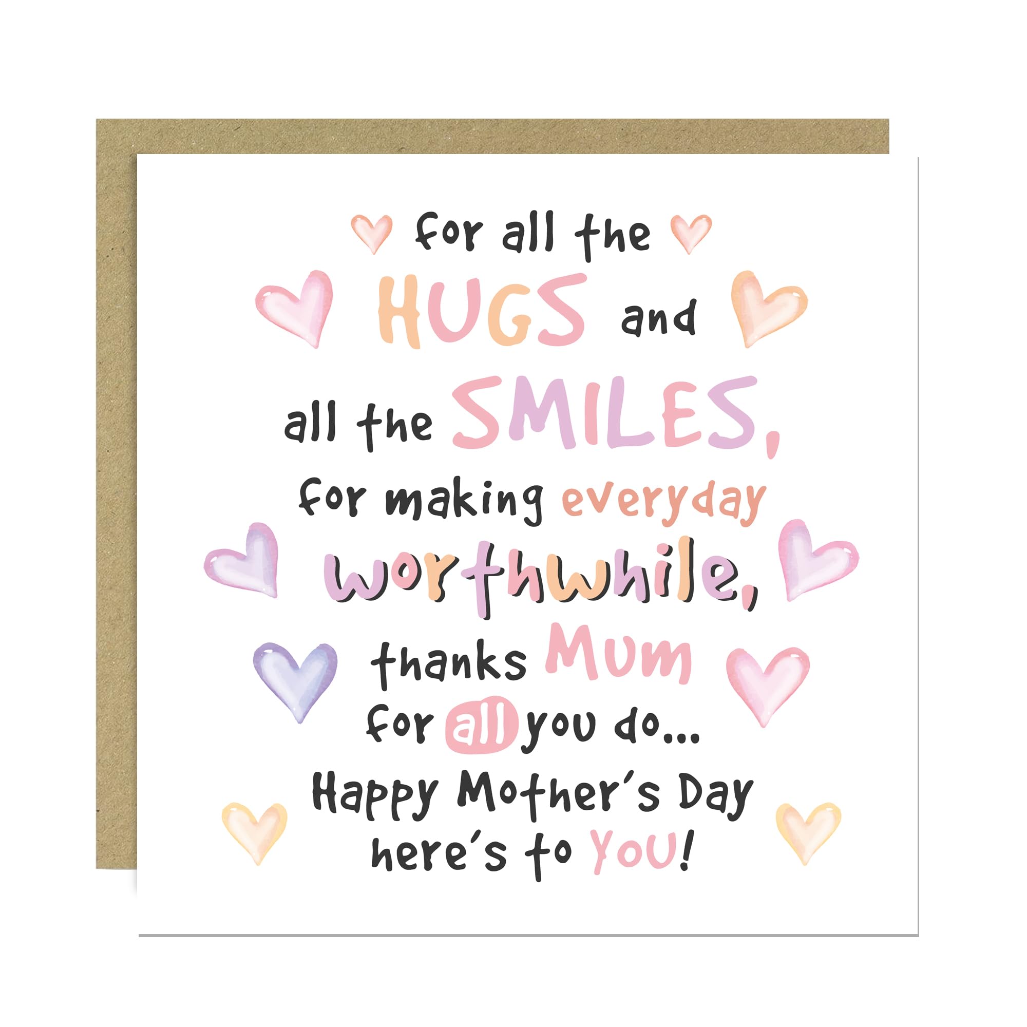 RED OCEAN Thank You Card For Mum, Happy Mothers Day Card With Kraft Envelope, For Mothers Day, Mum Cards From Daughter Son, Special Card For Her