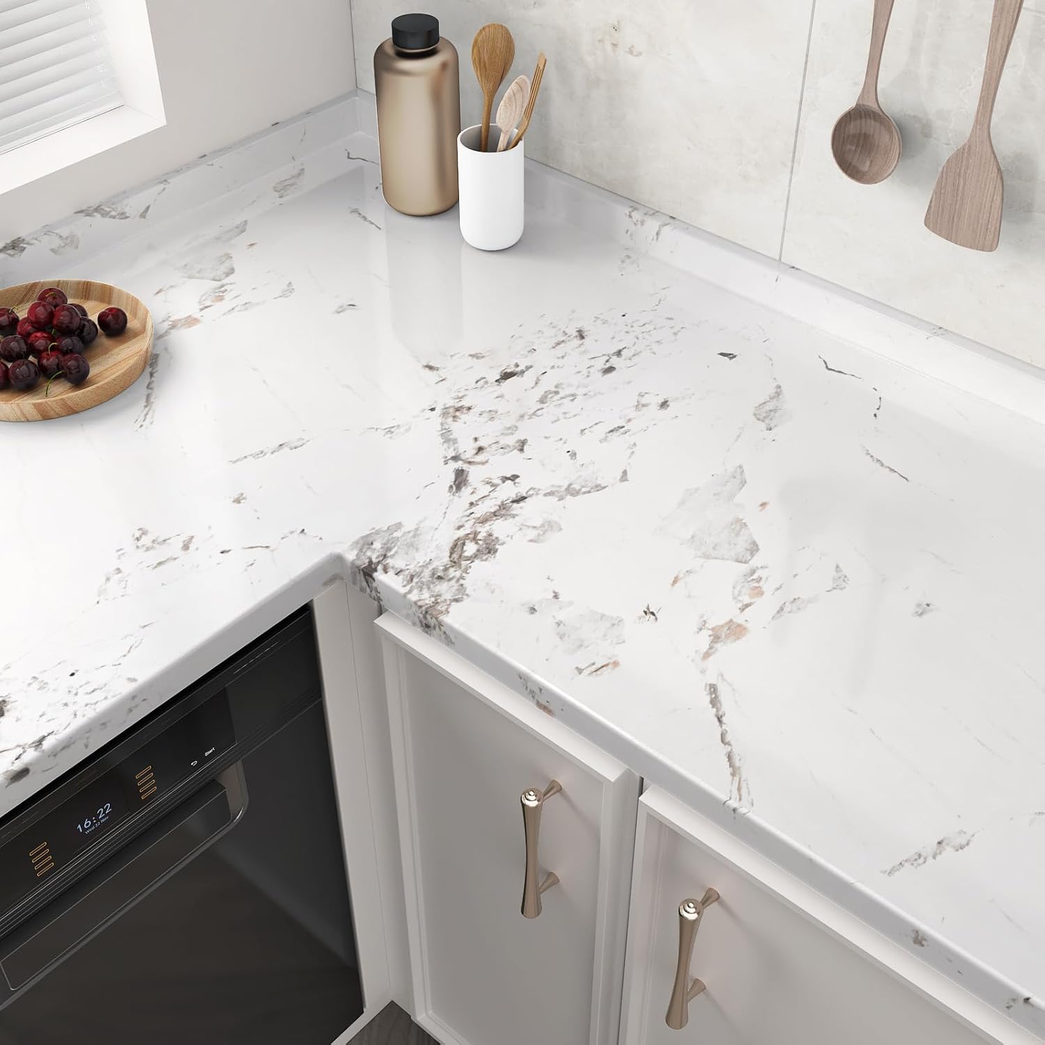 Peel and Stick Countertops White Marble Contact Paper for Countertops Cabinets Waterproof Marble Peel and Stick Wallpaper for Living Room 24"x118" Removable Renter Friendly Vinyl White Wallpaper 24" x 118" White