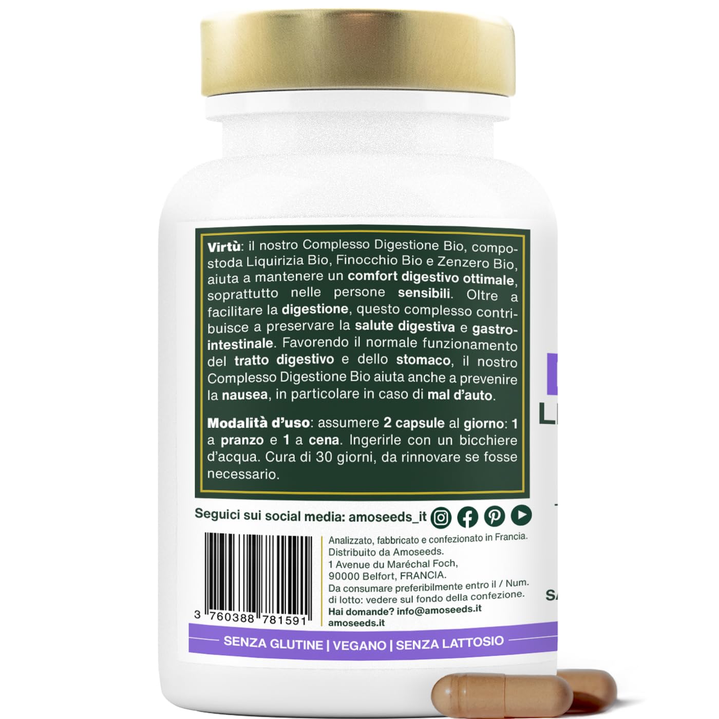 Digestione BIO | Comfort digestivo e salute dello stomaco | Liquirizia, Finocchio, Zenzero | Migliora la Digestione, riduce i Disturbi | 60 capsule da 400mg | Qualità superiore