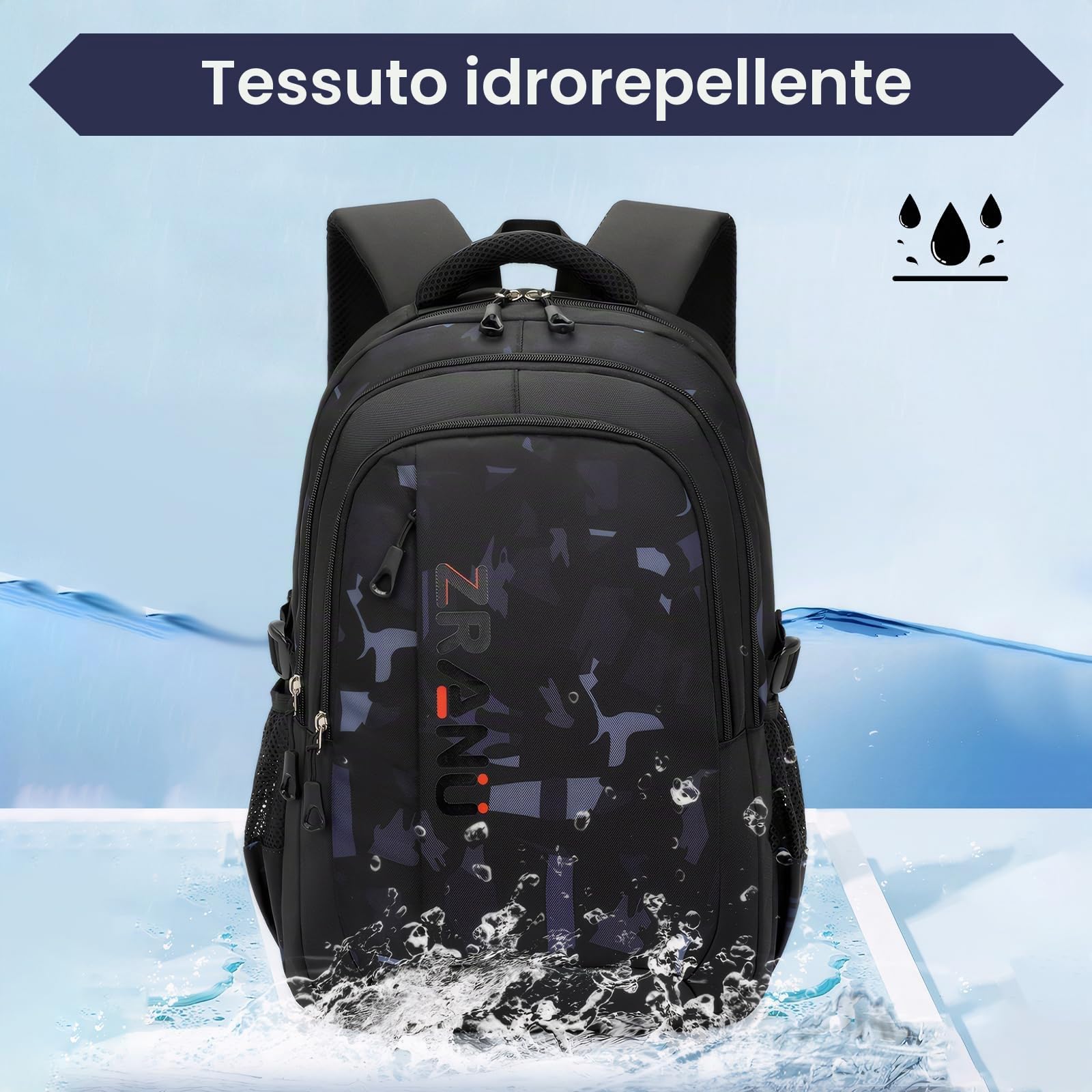 Amythe Zaino Scuola Media e Superiore per Adolescenti- Zainetto Casual da Uomo Moda Zaini Porta pc, Borsa Scuola Elementari per Ragazzi Ragazze dai 10 Anni in su -Nero