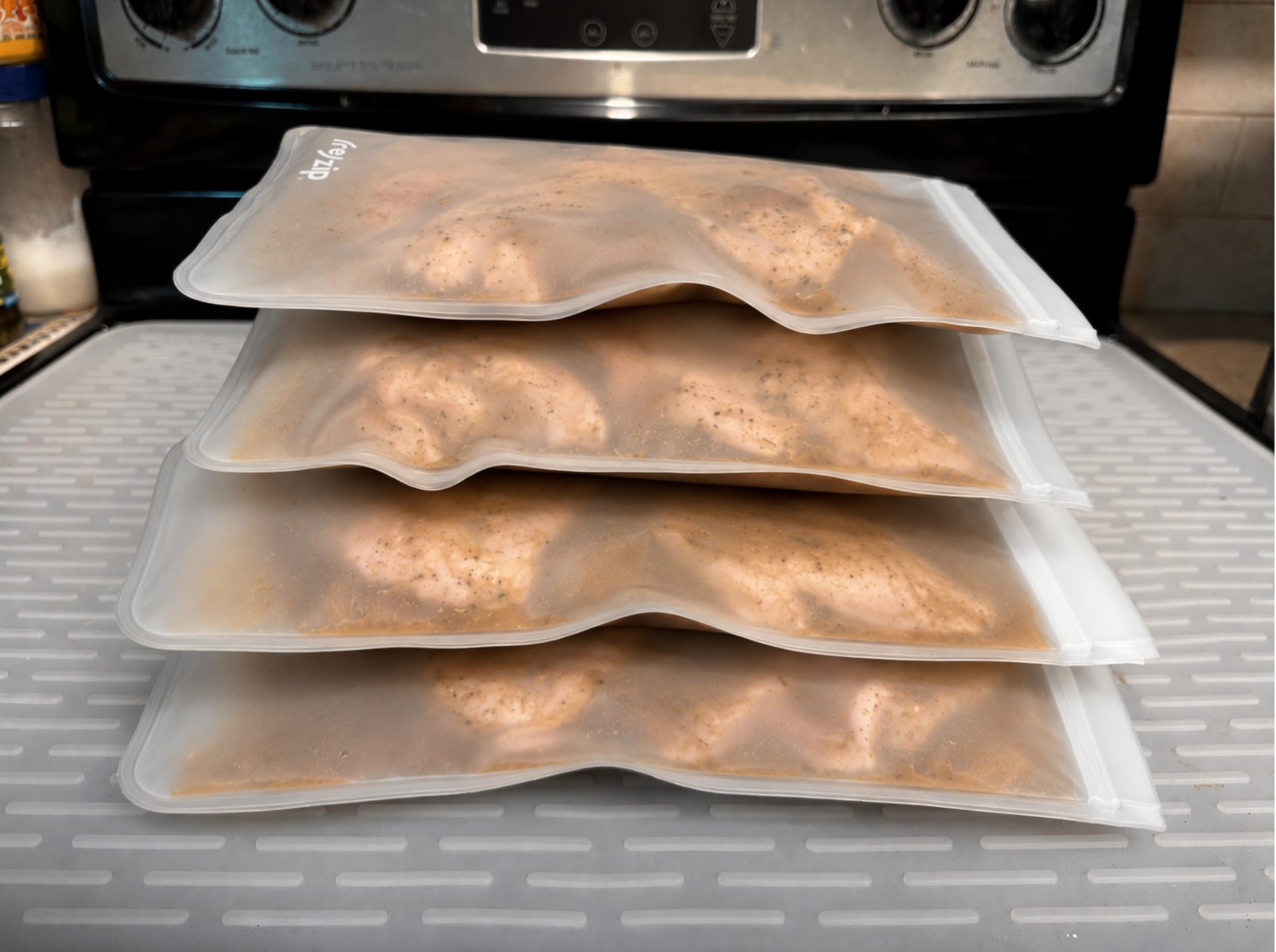 Sacchetti riutilizzabili con cerniera, senza BPA, a prova di perdite, 100% polietilene vinil acetato alimentare per alimenti, per conservare alimenti e congelatore, contiene 16 tazze | 3,785 ml