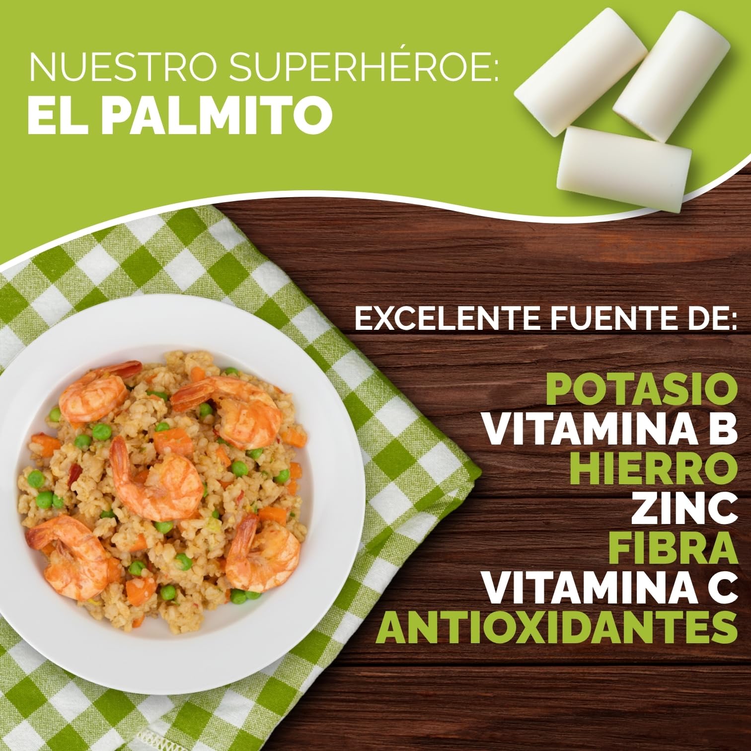 PALMINI Arroz - Palmito – Bajo en calorías – Bajo en carbohidratos – Keto - Vegano – Libre de OGM – Libre de Gluten – Sin azúcar – 338g | (Pack de 6 unidades)