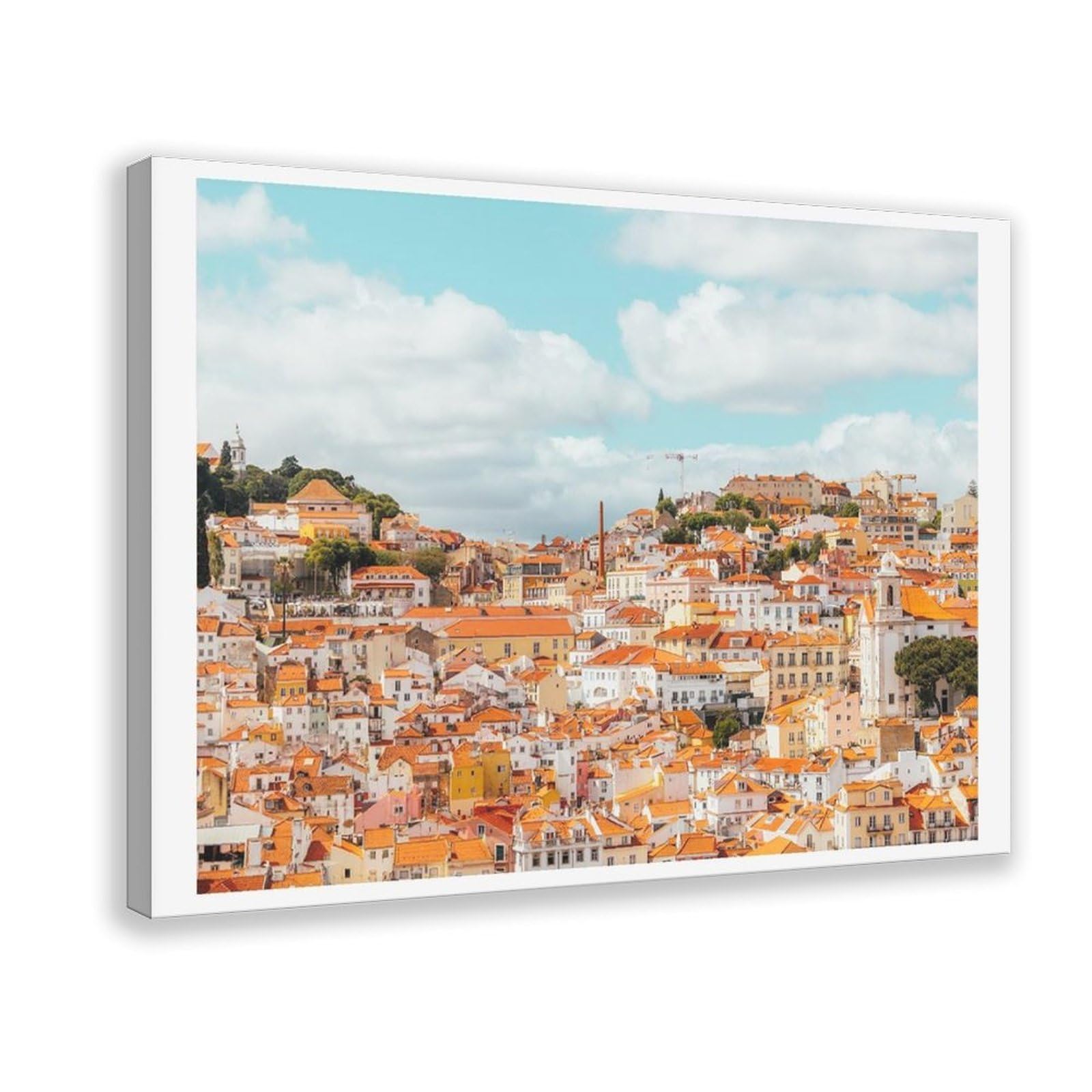 HEYANM Lisbon Rooftops Print Alfama District Portugal Cityscape Canvas Poster Wall Art Paintings for Living Room Bedroom Decoration Frame 20x30inch