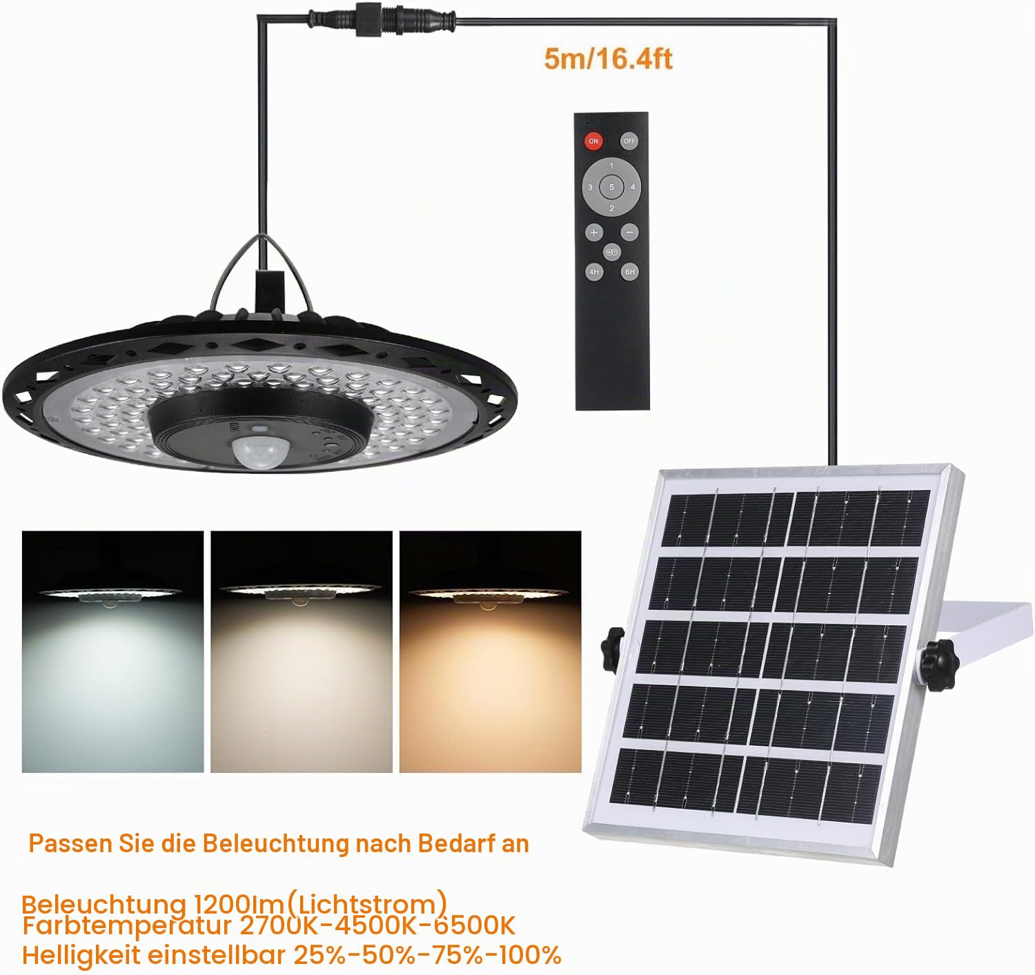 Lixada Solarlampen für Außen, 2 Stück Solar Hängelampe 180LED 4400mAh Battery mit 5M Kabel,IP65 Wasserdicht,Bewegungsmelder,5 Modi,für Innen Außen Garten Camping Hühnerstall Gewächshaus