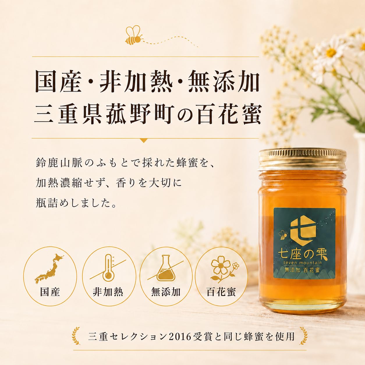 Amazon.co.jp: 七座の雫 国産 純粋 はちみつ 非加熱 生はちみつ 200g