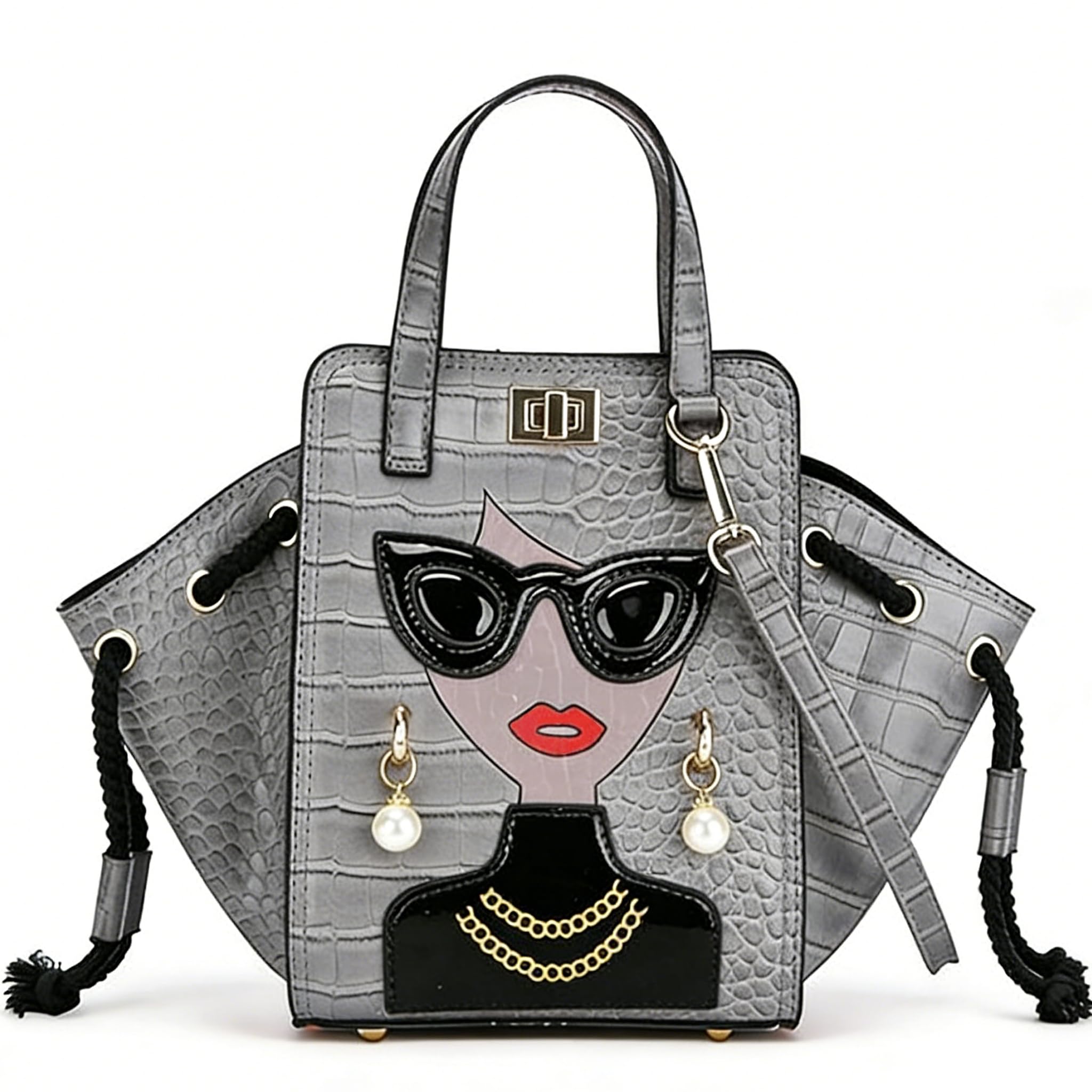 Novelty Unique 3D Lady Face PU Leather Top Handle Satchel Handbags for Women Funky Tote Purse Hobo Crossbody Shoulder bags