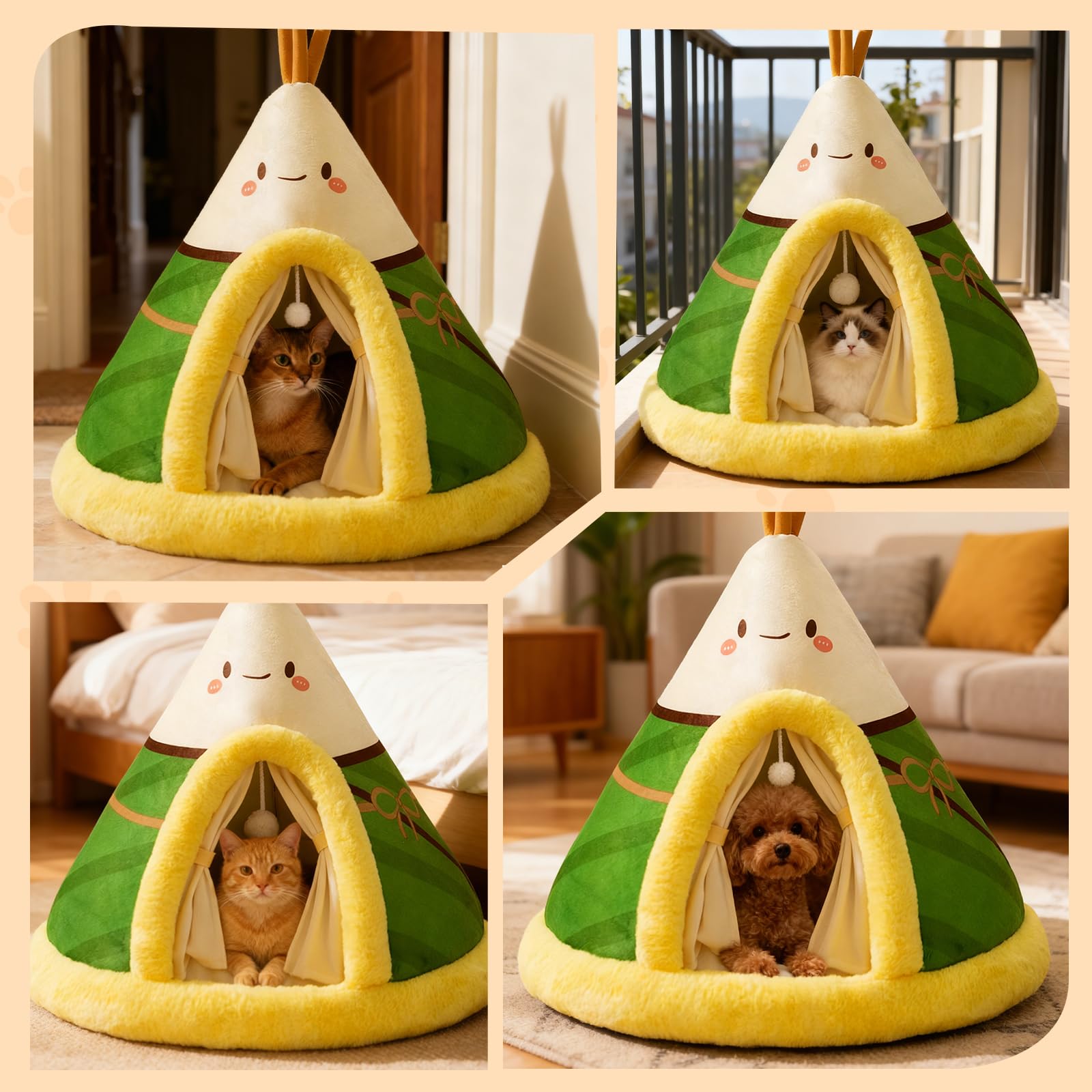 PETCUTE Cuccia per Gatti Semi-Chiusa,Super Morbido,Letto per Gatti con Giocattolo Sospeso e Cuscino Rimovibile Lavabile,Cuccia Gatto Chiusa Interno con Fondo Antiscivolo,XL