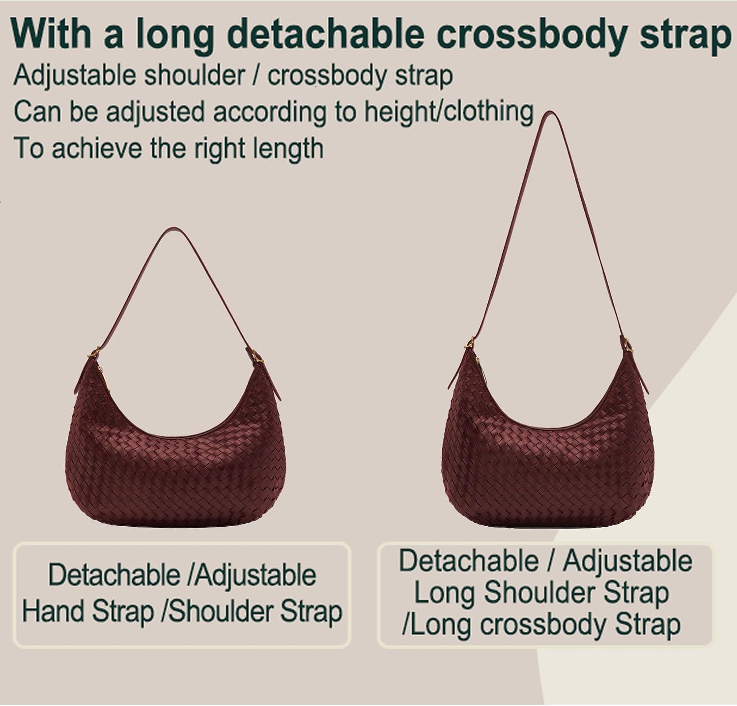 Shoulder Bag Handbag for Women Crossbody Tote Bags Woven Purse Clutch Women's Medium Underarm Hobo With Pocket Large