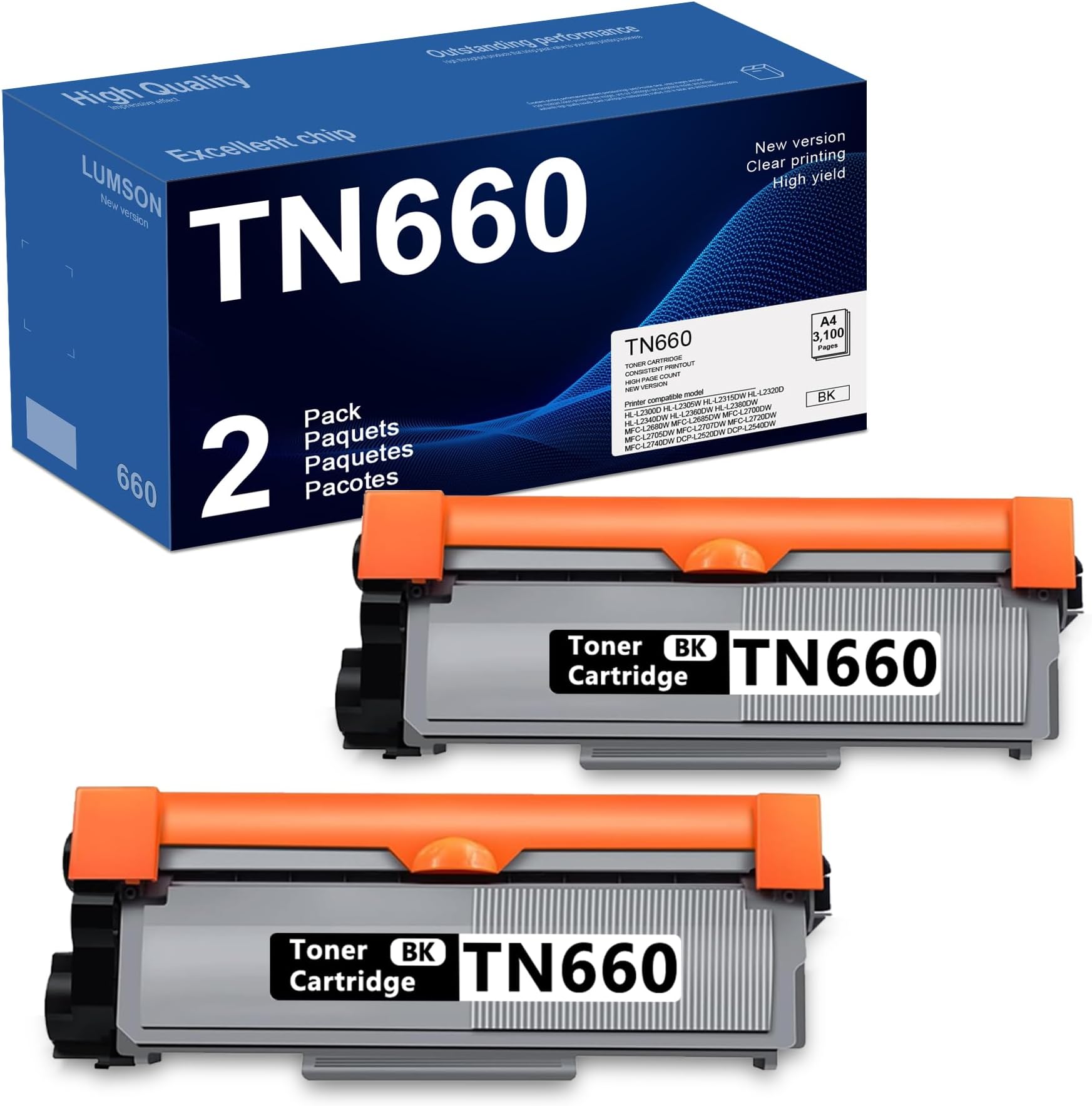 2 Toner Nero TN660 Compatibili Brother – 2600 Pagine Cadauno – Per HL2300D HL2380DW MFC7380