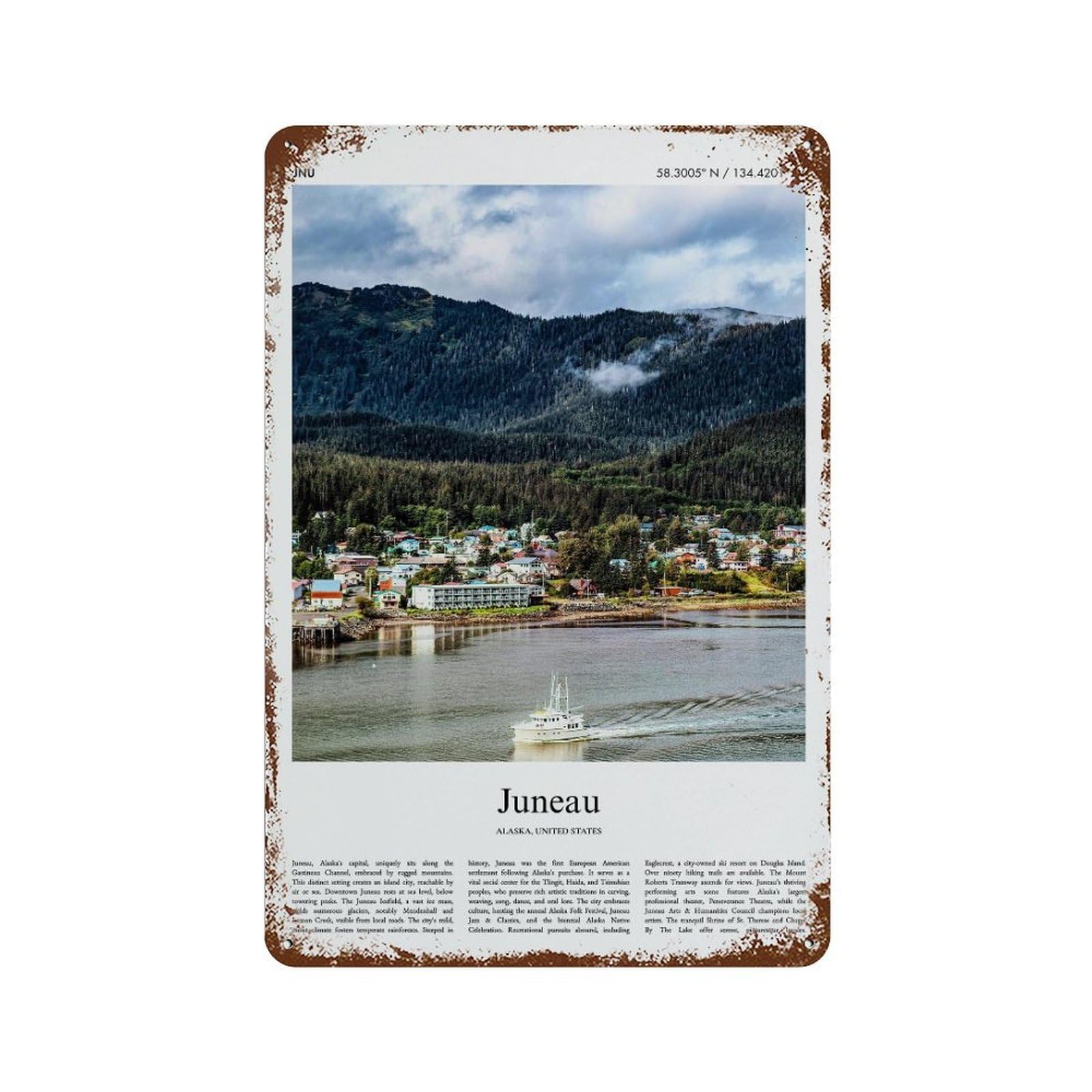 xiaoxiaoshen Juneau Alaska, United States, USA City Scenery Wall Decor Art Metal Tin Poster Modern Home Decor Art Home Bar Shop Decorations Vintage Sign 30x20cm