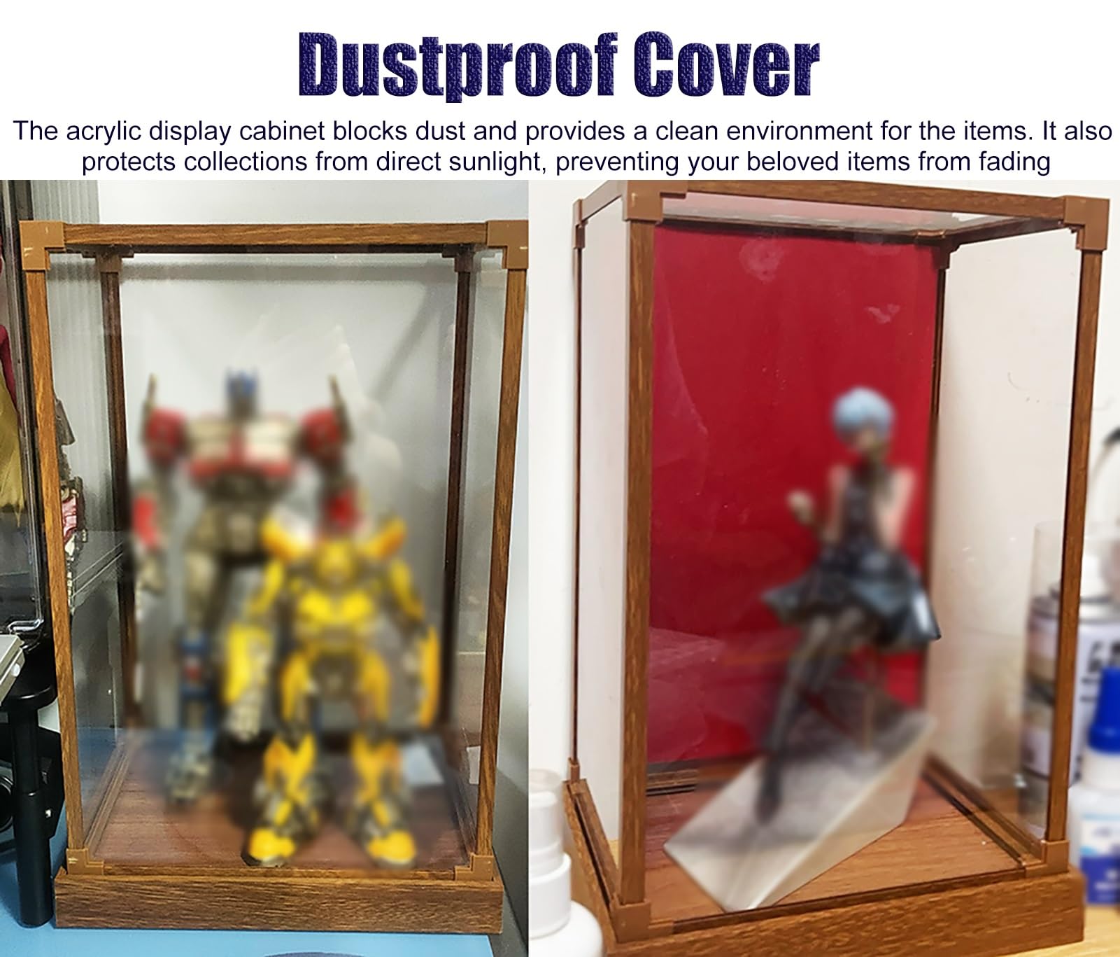Vitrina de Acrílico Vitrina Expositora Alta de Acrílico Transparente con Base de Madera, Armario Organizador con Marco de Acabado en Madera, Vitrina para Trofeos, Figuras(L25xW35xH60cm/10x14x24")