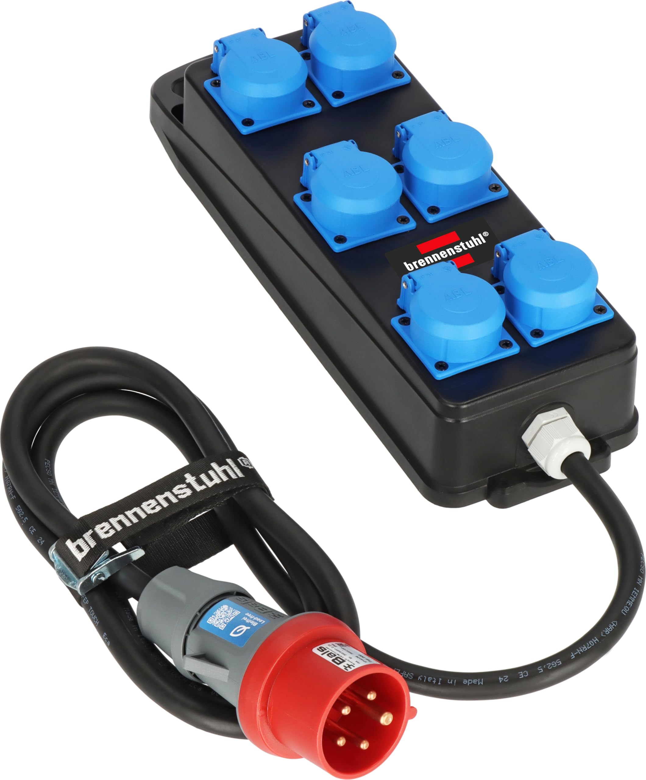 Brennenstuhl Répartiteur d'alimentation Portable BSV P (câble de 2 m, 6 Prises 230 V/16 A, fiche CEE 400 V/16 A, Utilisation sur Chantier et Utilisation extérieure permanente IP44, fabriqué en