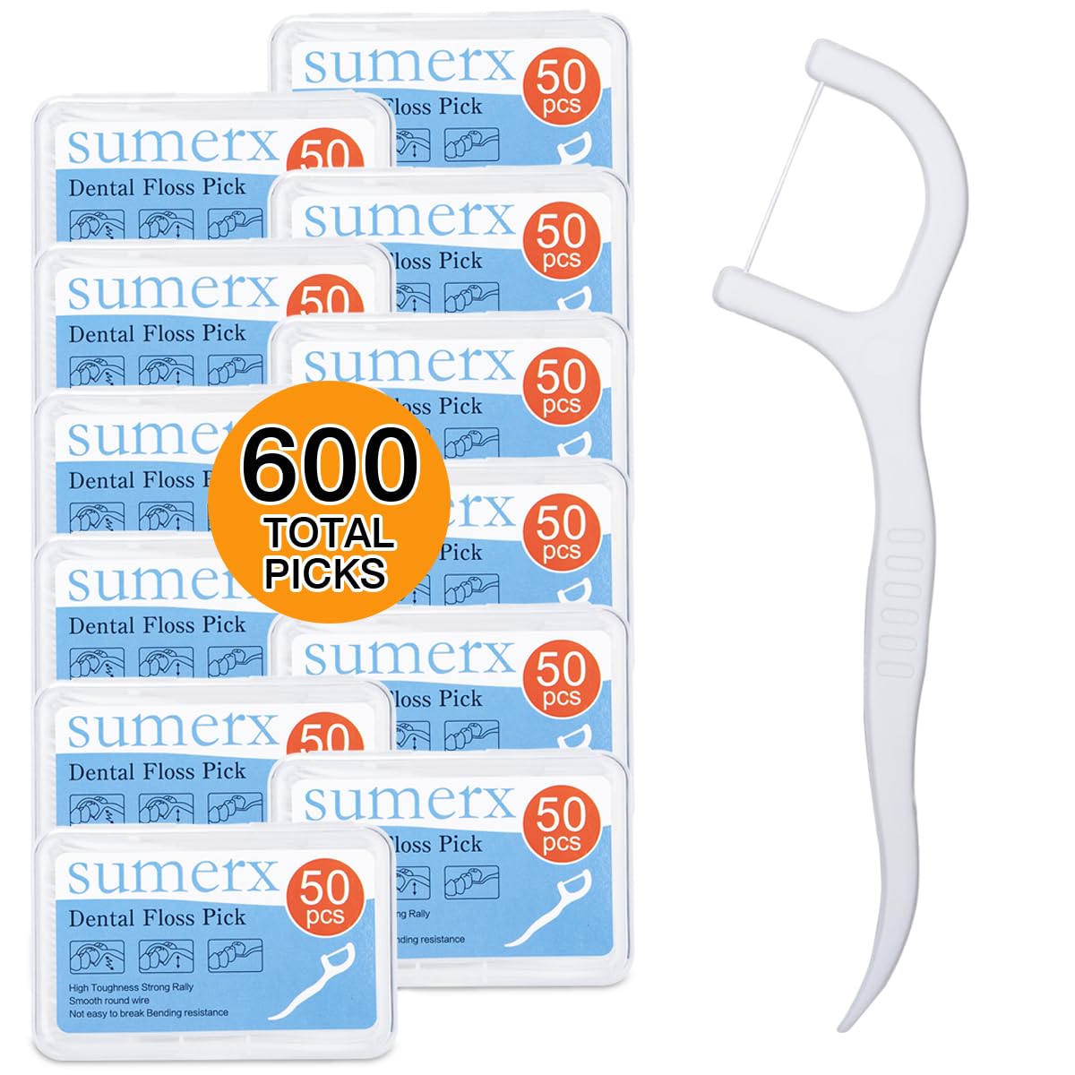 600 Count Dental Floss Picks Toothpicks for Deep Cleaning Comfortable Handle to Care Teeth Clean Flat Wire 50