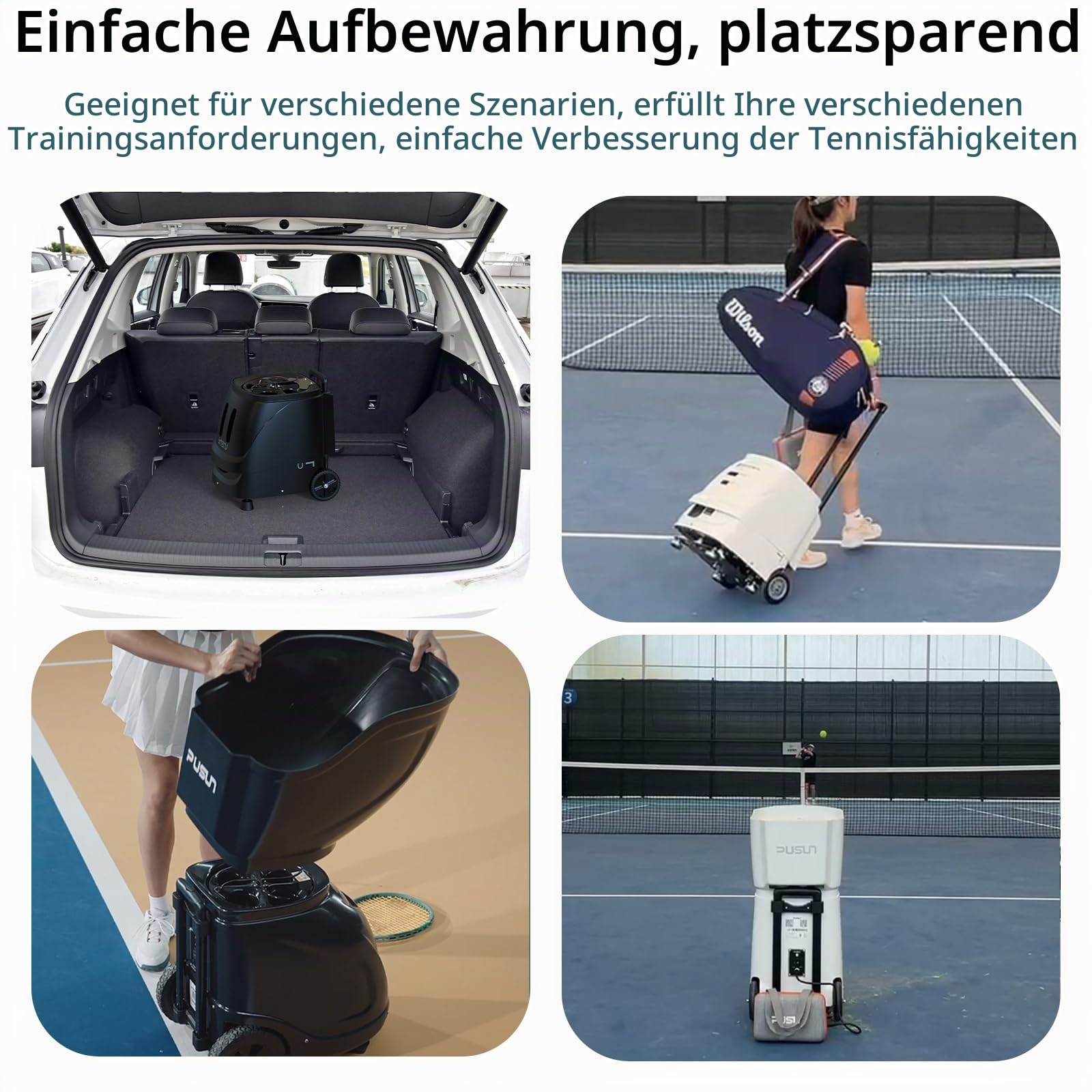 Padel Ballmaschine PT Smart PRO Padel-Trainingsgerät mit App-Steuerung für Android/iOS & Apple Watch, große Kapazität, tragbarer Ballwerfer, 20 Landepunkte, 3-40 m Entfernung