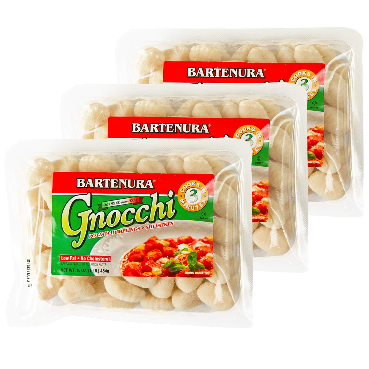 Bartenura Original Potato Gnocchi 1LB 3-Pack - Authentic Italian Dumplings, Low Fat, Cholesterol Free, Kosher, Cooks in 3 Min