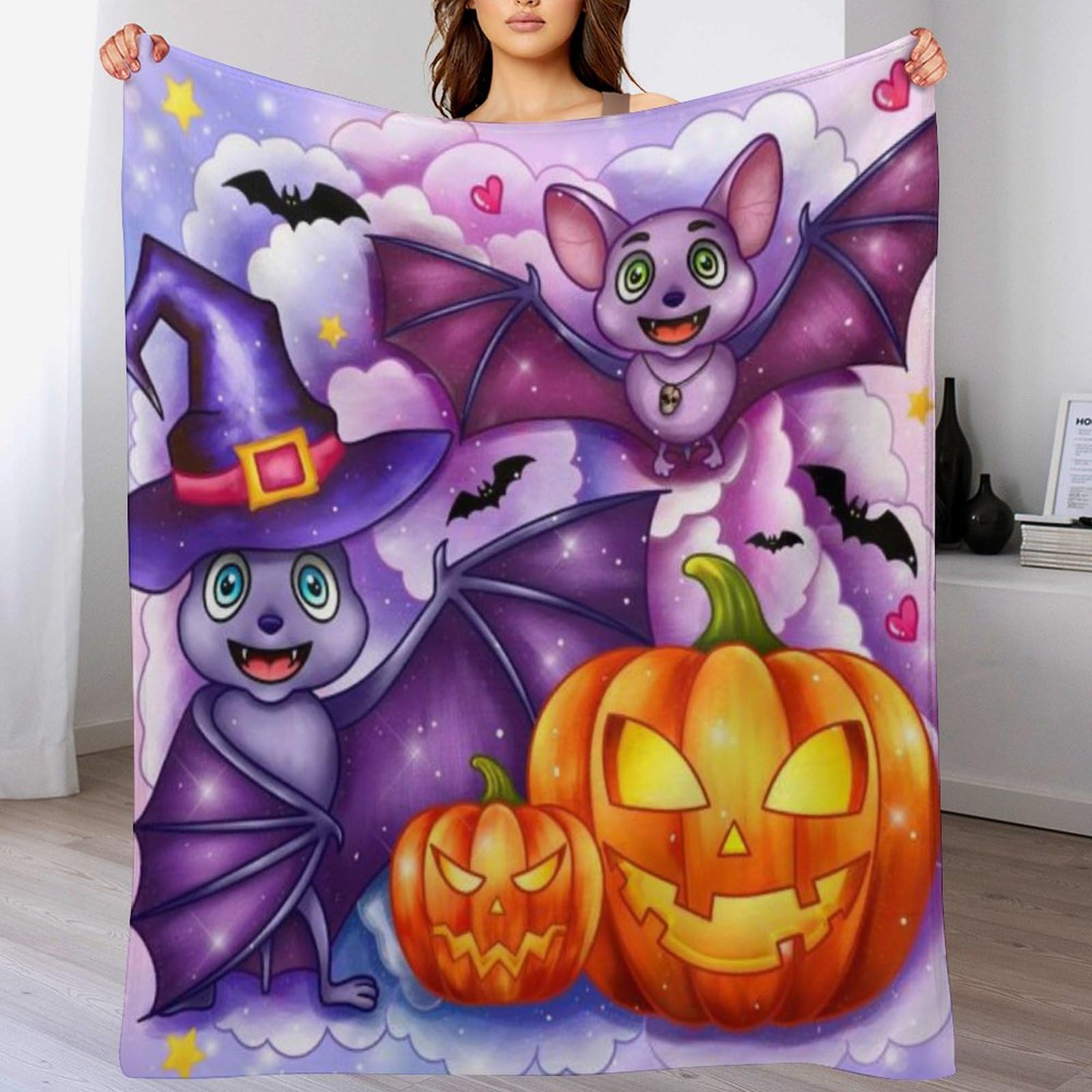 Couverture canapé citrouille d'Halloween en flanelle douce et chaude de 100x130cm pour maison