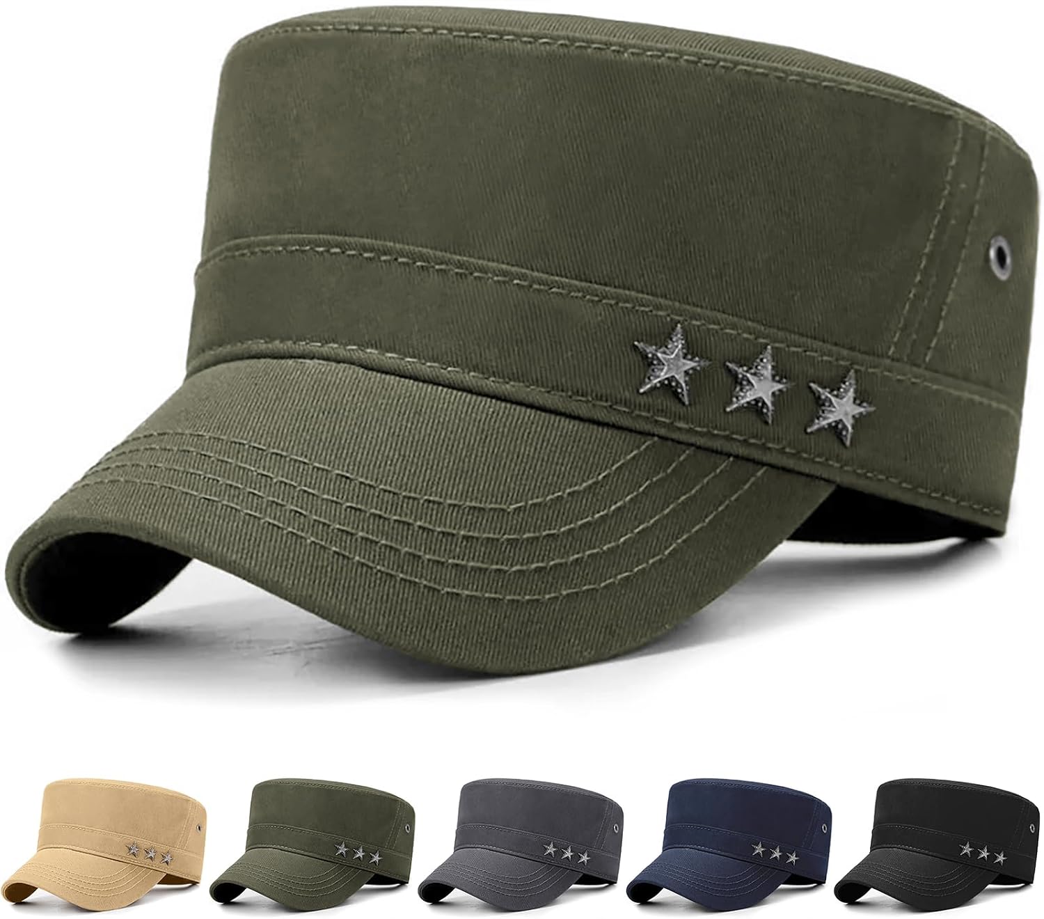 Initlove Cadet Army Cap Military Unisex Flat Top Hat for Men Women