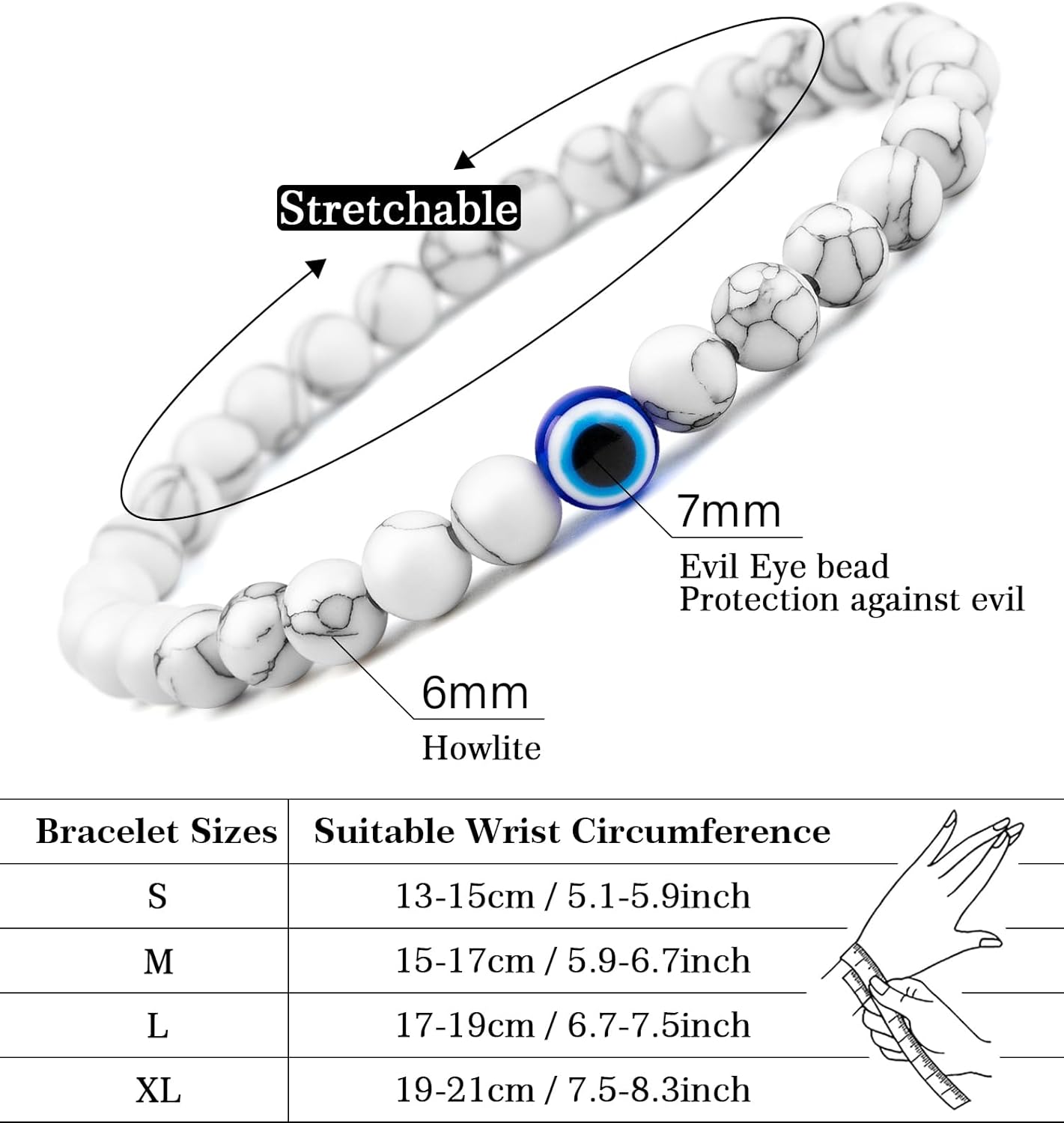 Evil Eye Bracelet 6mm Beaded Bracelets for Men Gift for Birthday/Anniversary/Christmas - Image 8