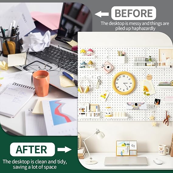 Pegboard Combination Kit, 4 Peg Board with 26 PCS Accessories White peg Boards for Walls Organizer Crafts Organization Ornaments Display