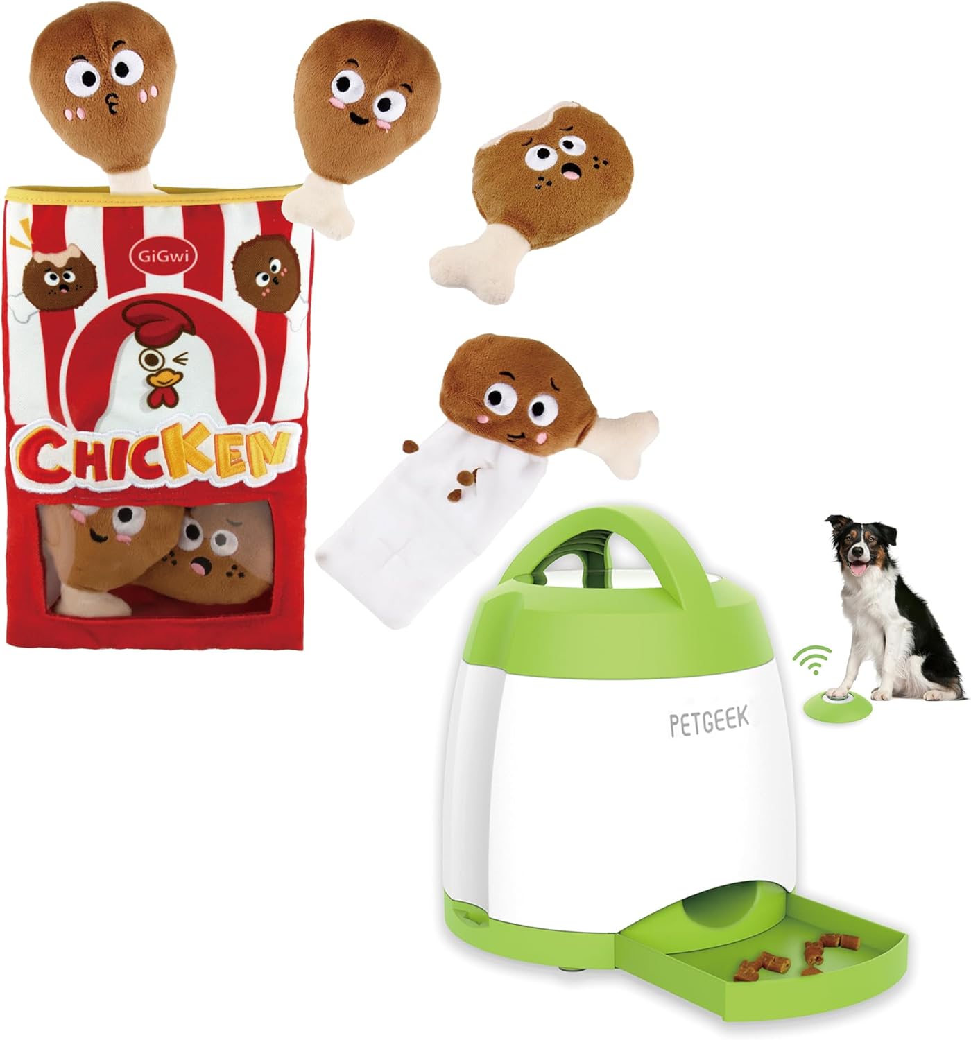 Bundle 2 Items: PETGEEK Treat Dispenser Dog Toys & Gigwi Interactive Dog Puzzle Toys, Enrichment Snuffle 4 Pack