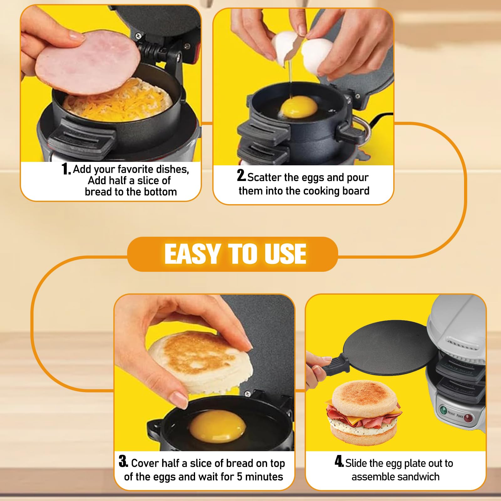 Sandwich Toaster Burger Maker, Effiziente Antihaft Heizplatten, Mit Digitalem Countdown-Timer, Spülmaschinenfest, Perfekt Für Hamburger, Snacks Und Ein Schnelles DIY Frühstück (Grau)