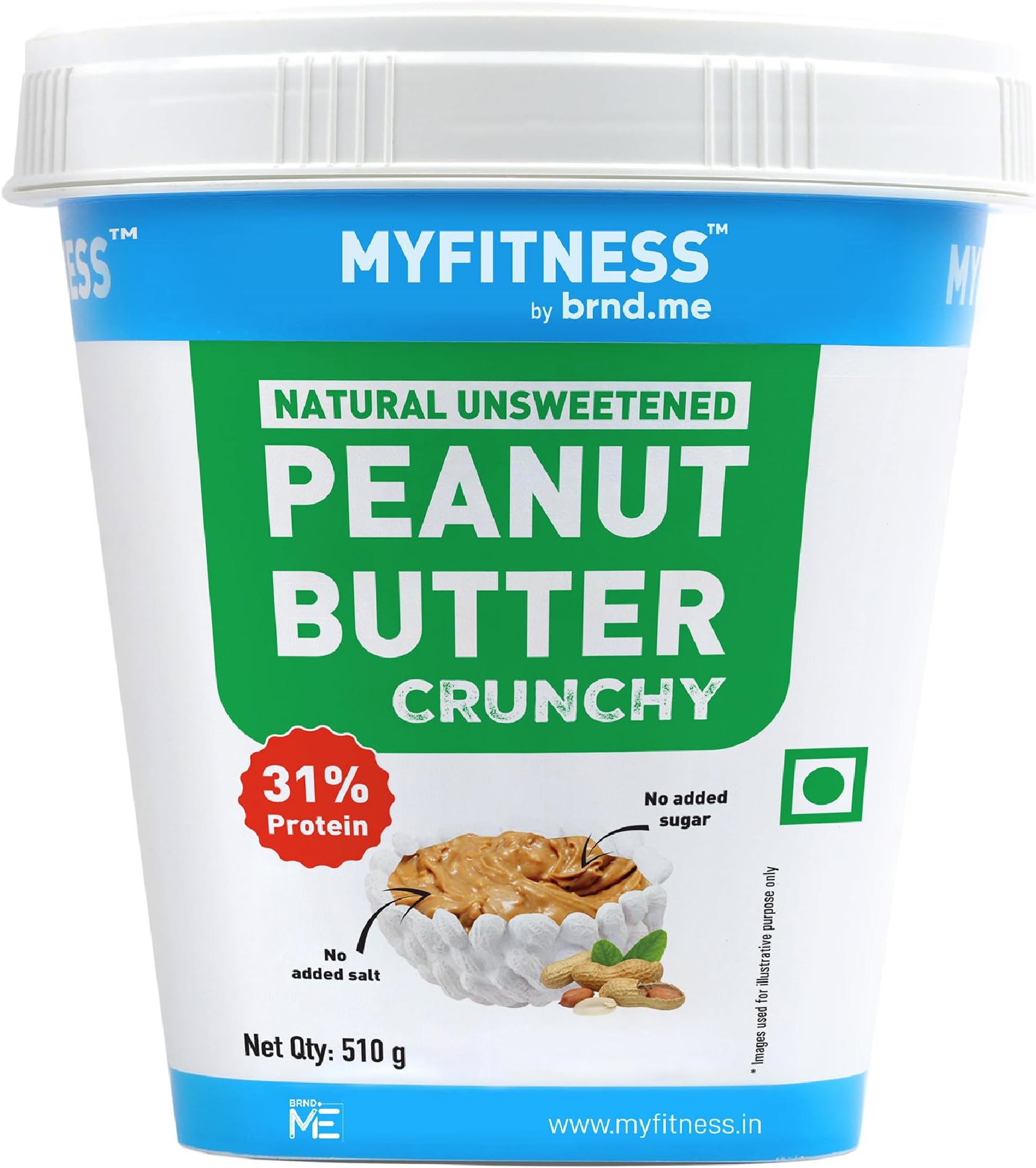 All Natural Peanut Butter Crunchy 510g | 100% Roasted Peanuts | 32g High Protein | Nut Butter Spread | No Added Sugar & Salt | No Palm Oil | Zero Cholesterol | Unsweetened Peanut Butter |