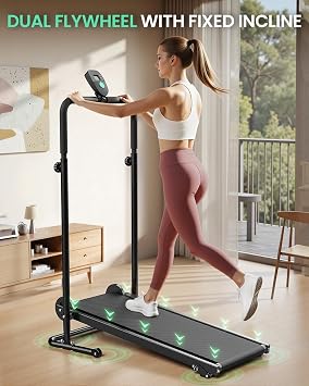 Non-Electric Motorless Treadmill, Manual Treadmill | Dual Flywheel, LCD Display, Non-Slip Belt, Soft Grips, For Home Gym & Indoor Workouts
