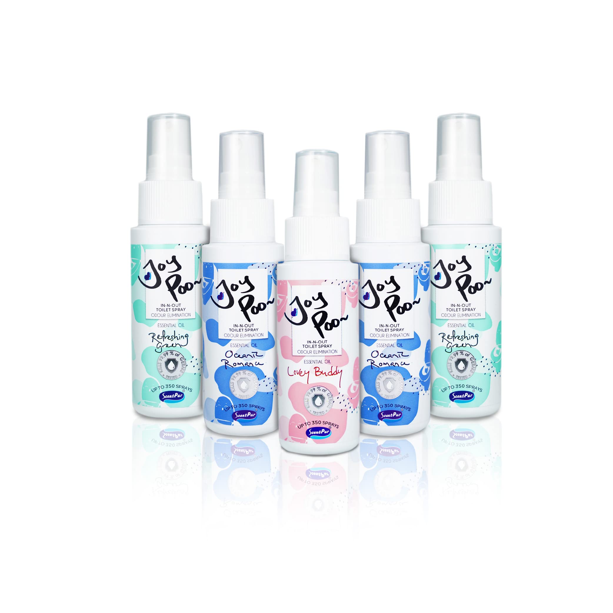 2X JoyPoo (Refreshing Green) + 2X JoyPoo (Oceanic Romance) + 1x JoyPoo (Lovely Buddy) Toilet Spray 2