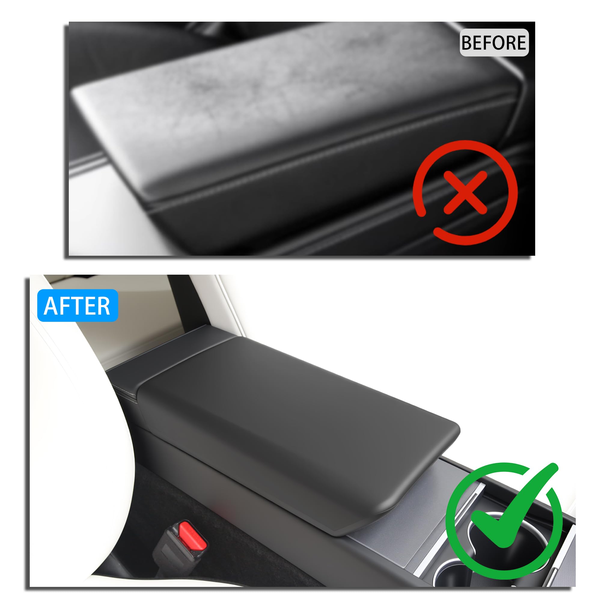 Arcoche Copertina mediana del bracciolo per Tesla Model Y Juniper 2025-2026 e Model 3 Highland 2024-2025 - Copertine del bracciolo in TPE per interni - Nero