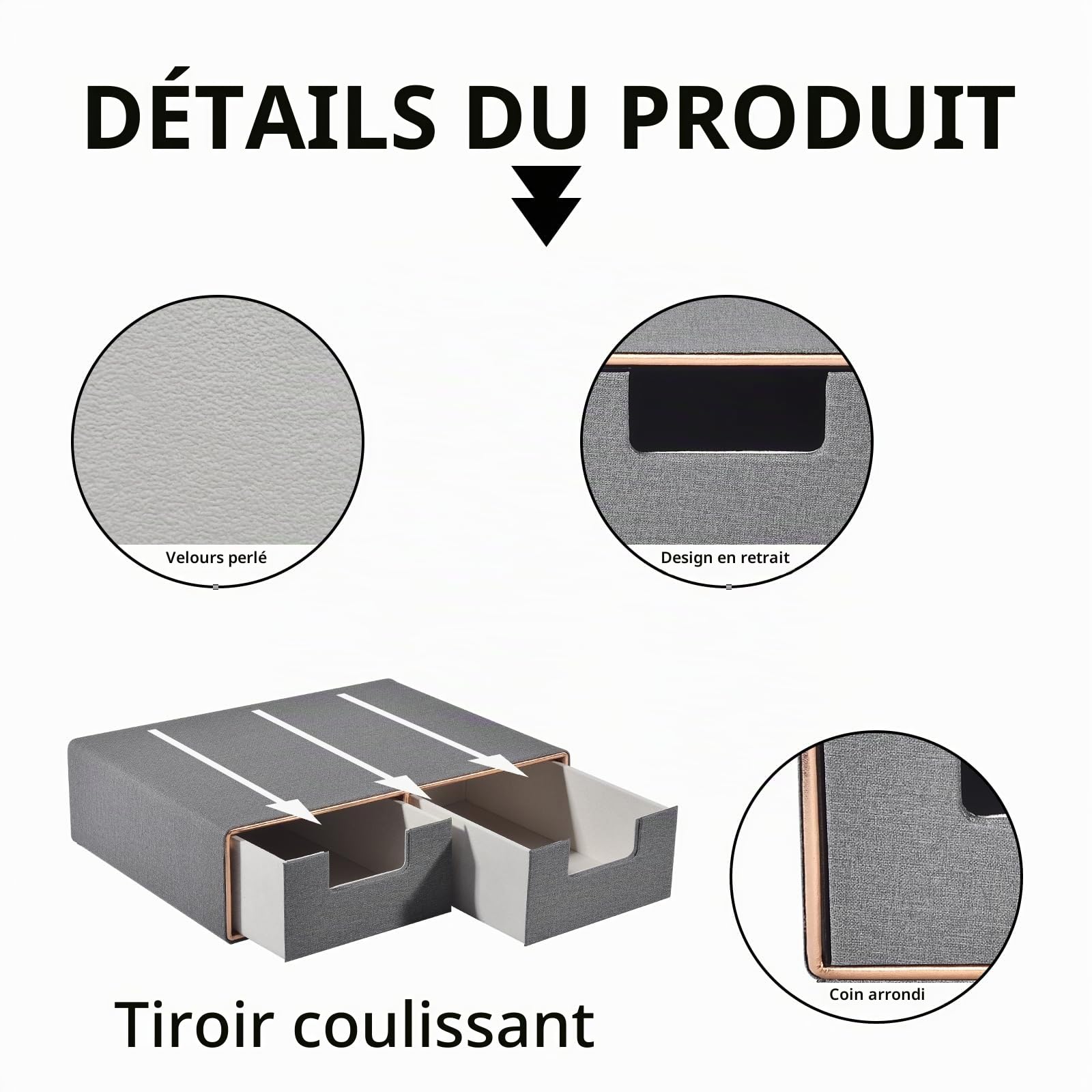 Boîte à tiroirs empilable en cuir avec 2 tiroirs fermés à la main pour ranger les dosettes de café, cafetière partie supérieure de l'organiseur de bureau pour bijoux, cosmétiques, gris