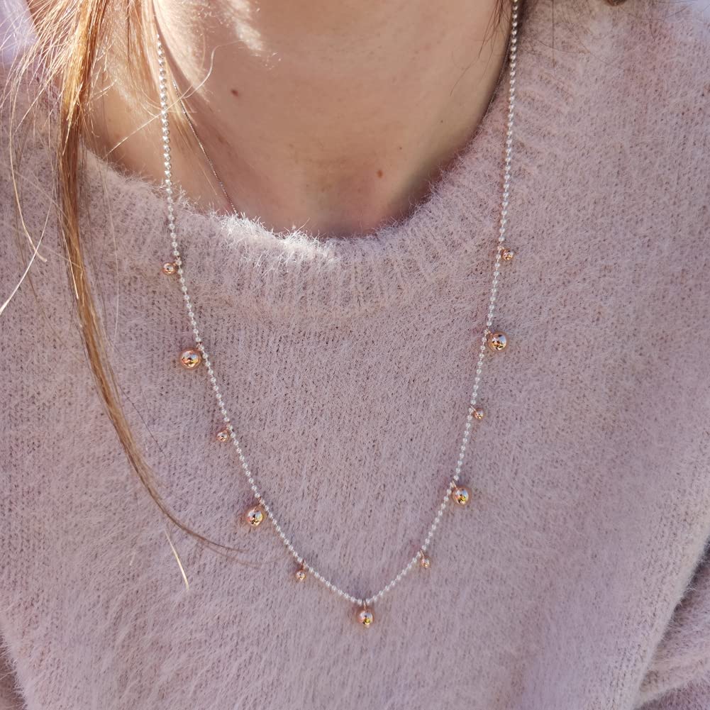 ViMon gioielli| Collana da donna in argento vero 925,catena a palline con sfere pendenti placcate oro rosa, tipo bollicine