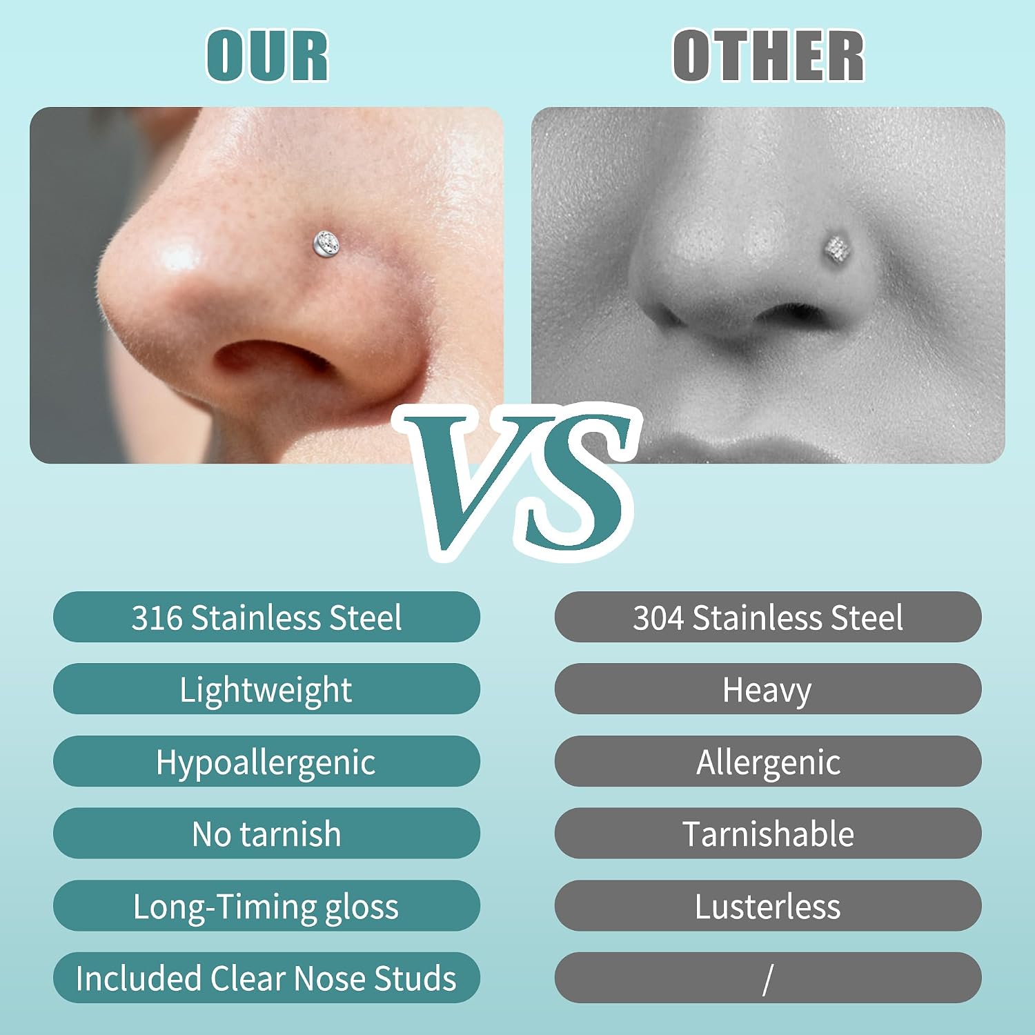 Zolure 18G 20G 22G Nose Pin Bone Screws Studs Surgical Steel Body Piercing Jewelry for Women Men