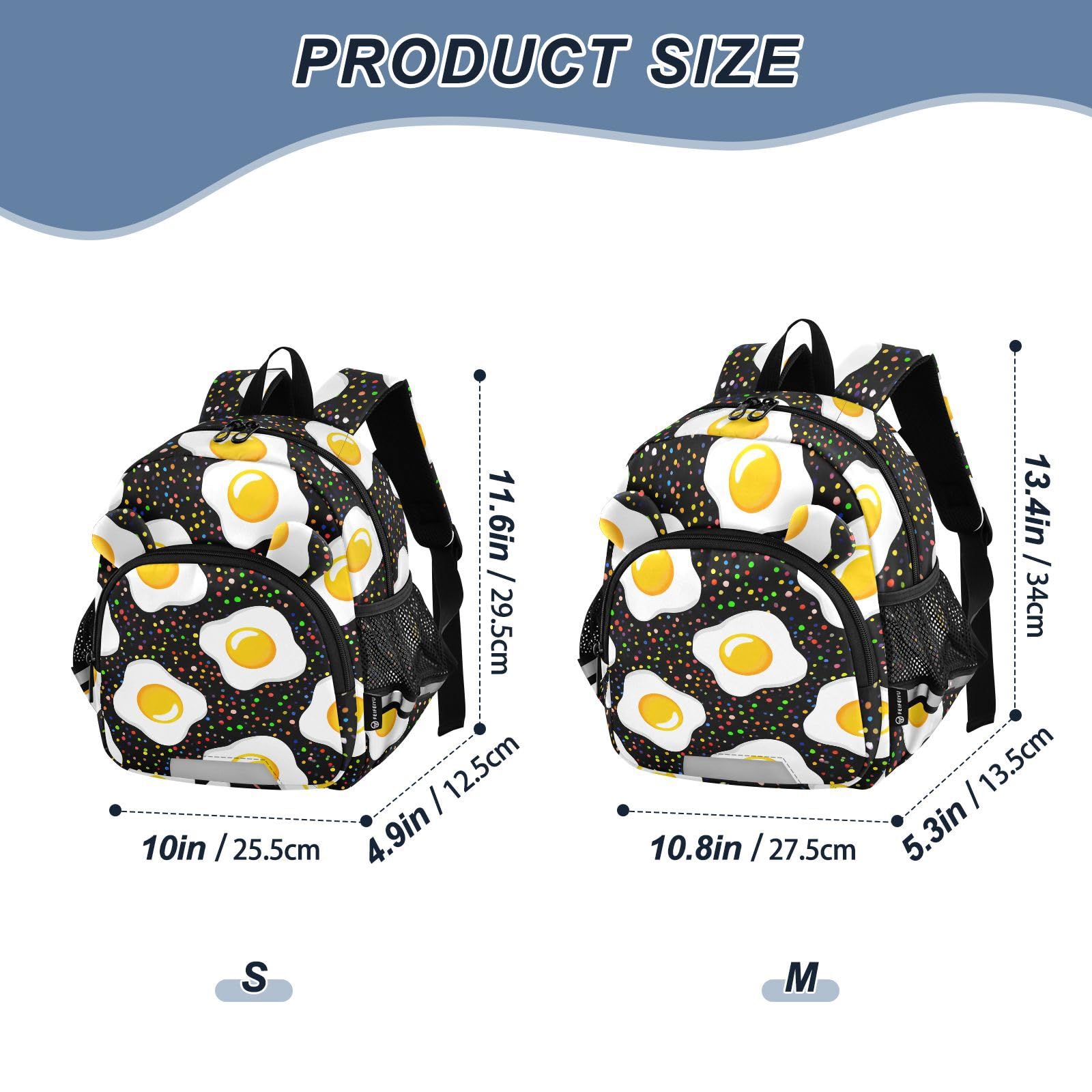 Fried Egg Colorful Dark Toddler Harness Backpack for Boys Girls 3-6 Years Kids Backpack with Anti Lost Safety Leash Baby Protection Backpack for Travel Walking Preschool