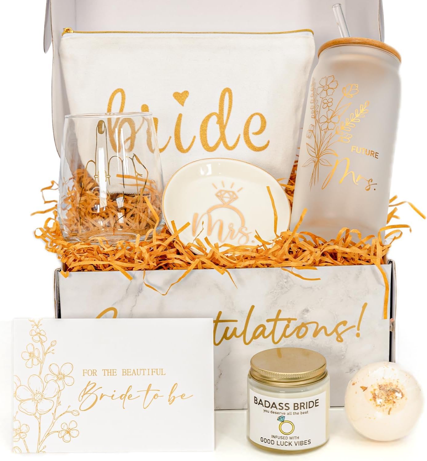 PuGez Bride To Be Gifts Box, Bridal Shower Bachelorette, Engagement Wedding Gift For Women, Her, Fiancee, Future Mrs, Newly Just Engaged Basket Ideas for Bachelor Party