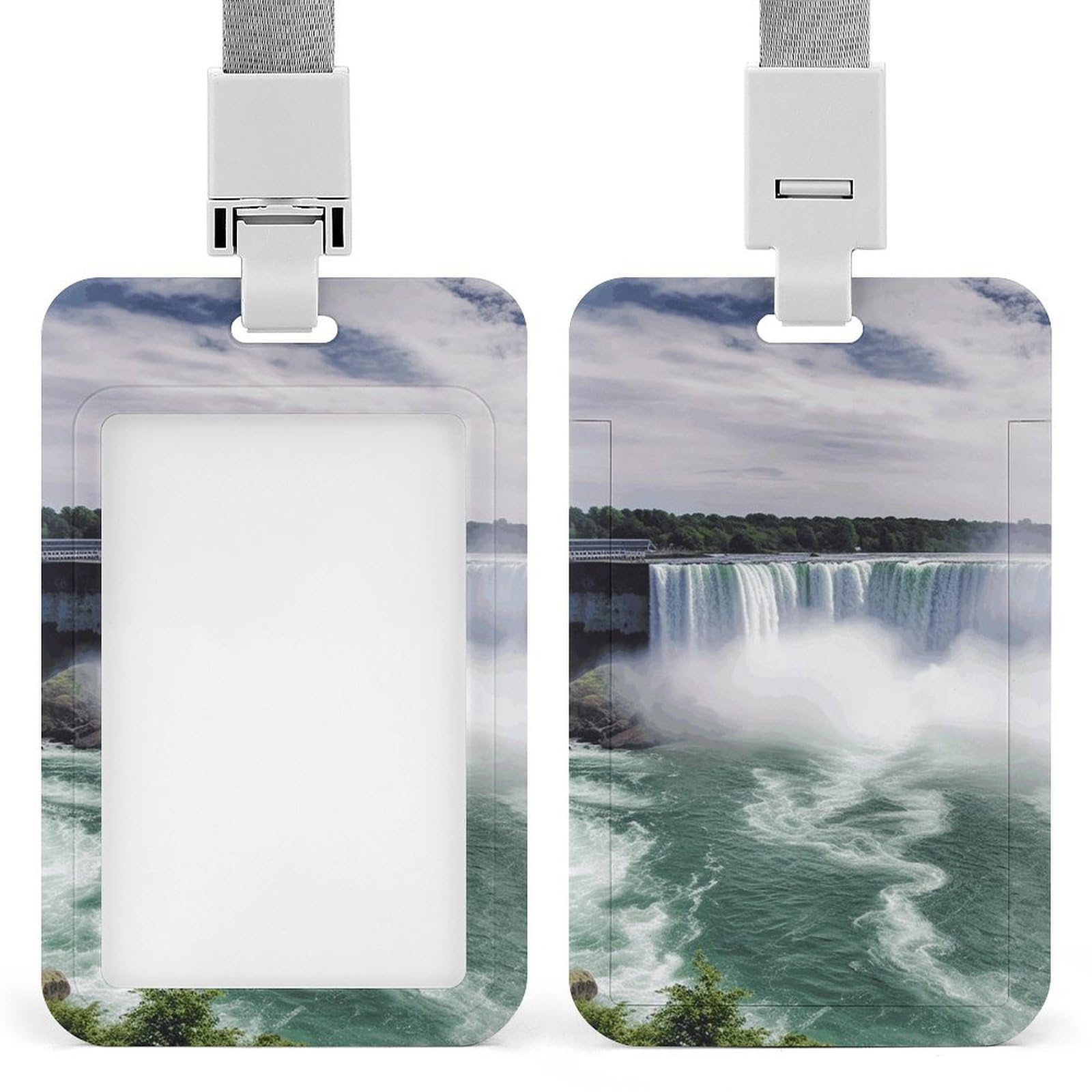 ID Card Holders for Lanyard,Niagara Falls Printed Badge Holder with Clear Window,Plastic Vertical Bus Pass Holders for Work Teacher Nurse Employees Proximity Key Cards Women Men — image 1