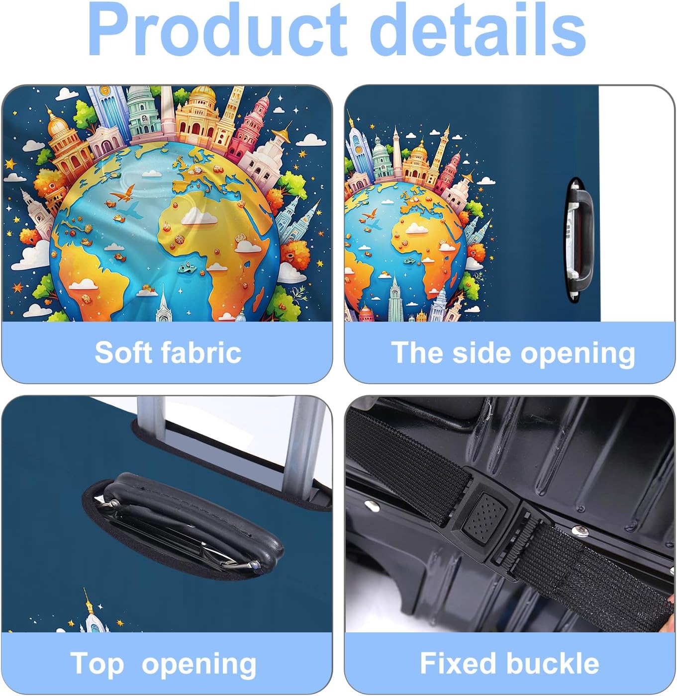 Earth Luggage Cover Washable Suitcase Protector Anti-Scratch,Stretchable Fit for 20-22Inch Luggage Durable Travel Bag Cover with Zipper Closure S