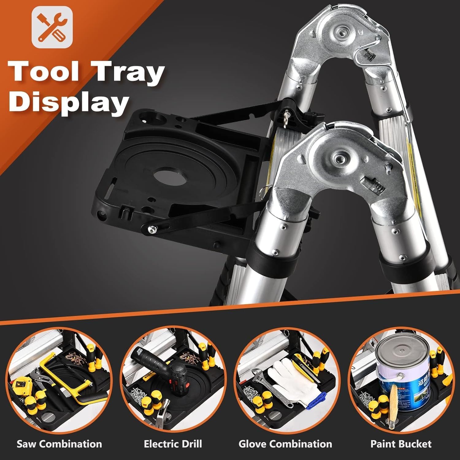 Soctone Telescoping Ladder A Frame, 16.5 Ft Compact Aluminum Extension Ladder, Telescopic RV Ladder for Camper Trips Motorhome with Tool Platform and Stabilizer Bar, 330 lb Capacity, Black - Image 5