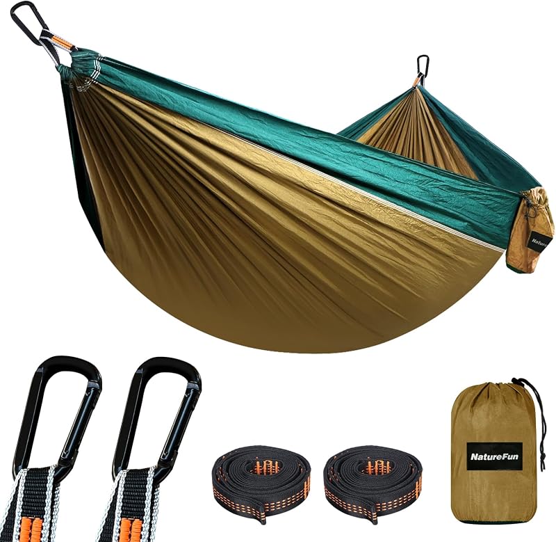 NATUREFUN Hamaca de viaje ultraligera para acampar | Capacidad de carga de 300 kg, transpirable, de secado rápido | 2 mosquetones premium, 2 eslingas de nailon incluidas | Jardín interior al aire libre
