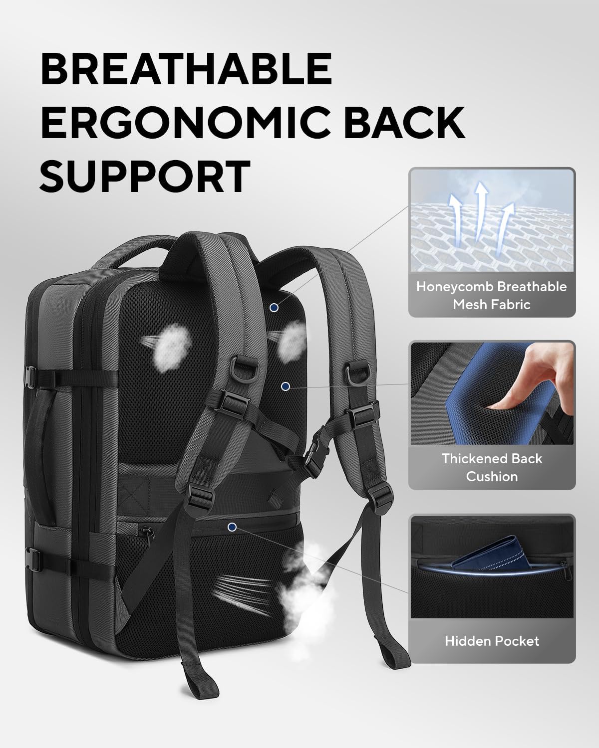 Dinictis Vacuum Seal Backpack 60L with Pump, Expandable Backpack with Vacuum Compression fits 17 inch Laptop, Water Resistant Carry On Suitcase Luggage suit for Short Trip and Business-Dark Grey