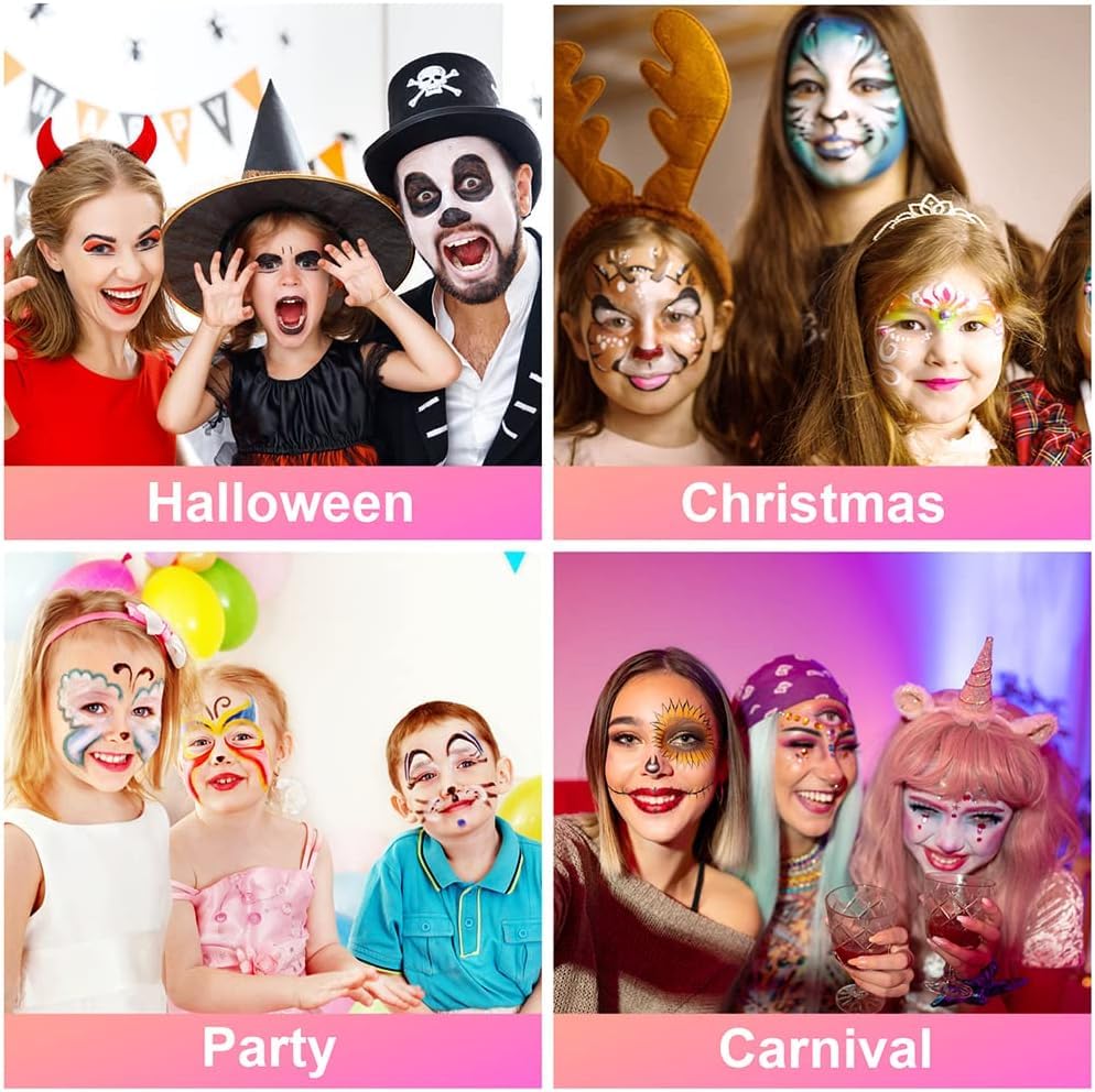 Image of Store2508 Face Body Paint, 26 Colours Palette with 10 Brushes 30 Stencils, Safe Non-Toxic Washable Oil Based Body Paint