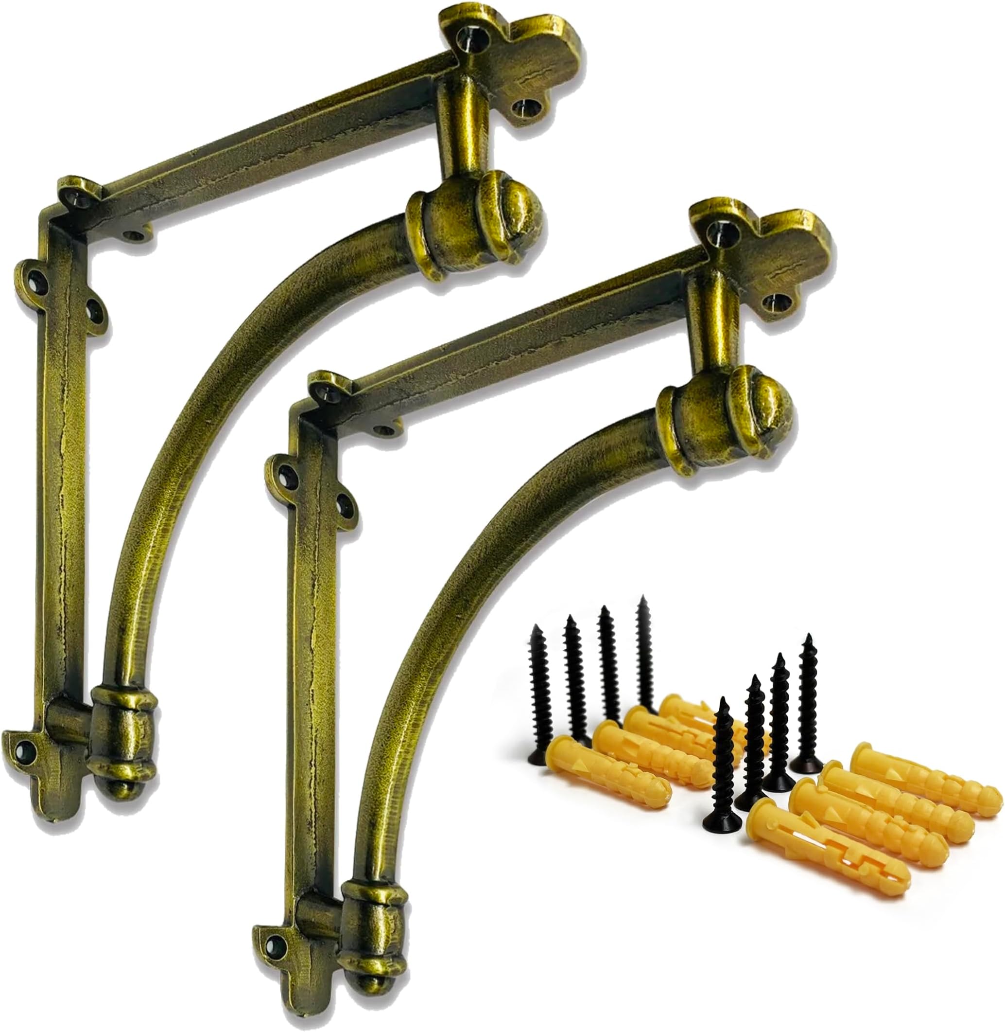 NACH Decorative Shelf Brackets, 2 Pack of 7 x 1.5 x 7 inch Gold Brackets - Cast Iron Shelf Brackets for Mounting - Half Round Style Decorative Brackets