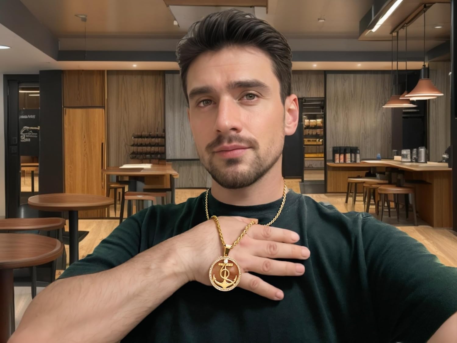 ROWIN&CO Mens Unique Nautical Anchor Necklace Gold Silver Iced Out Medallion Coin Hip Hop Pendants with 24Inch Chain Stainless Steel Personalized Jewelry Gift - Image 4