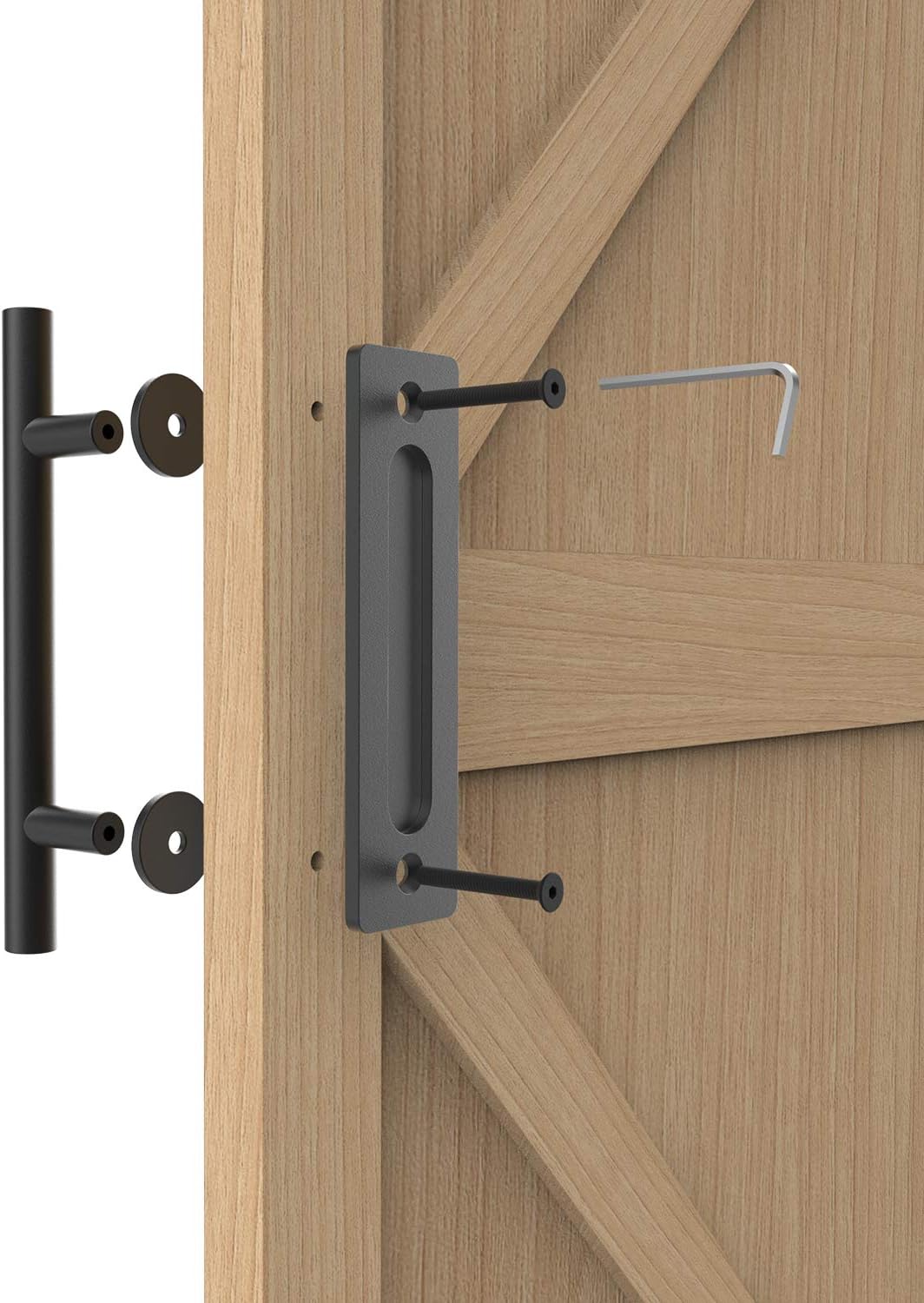 12" Sliding Barn Door Handle Pull and Flush Hardware Set, for Barn Door Gates Garages Sheds, Rustic Style, Black Round