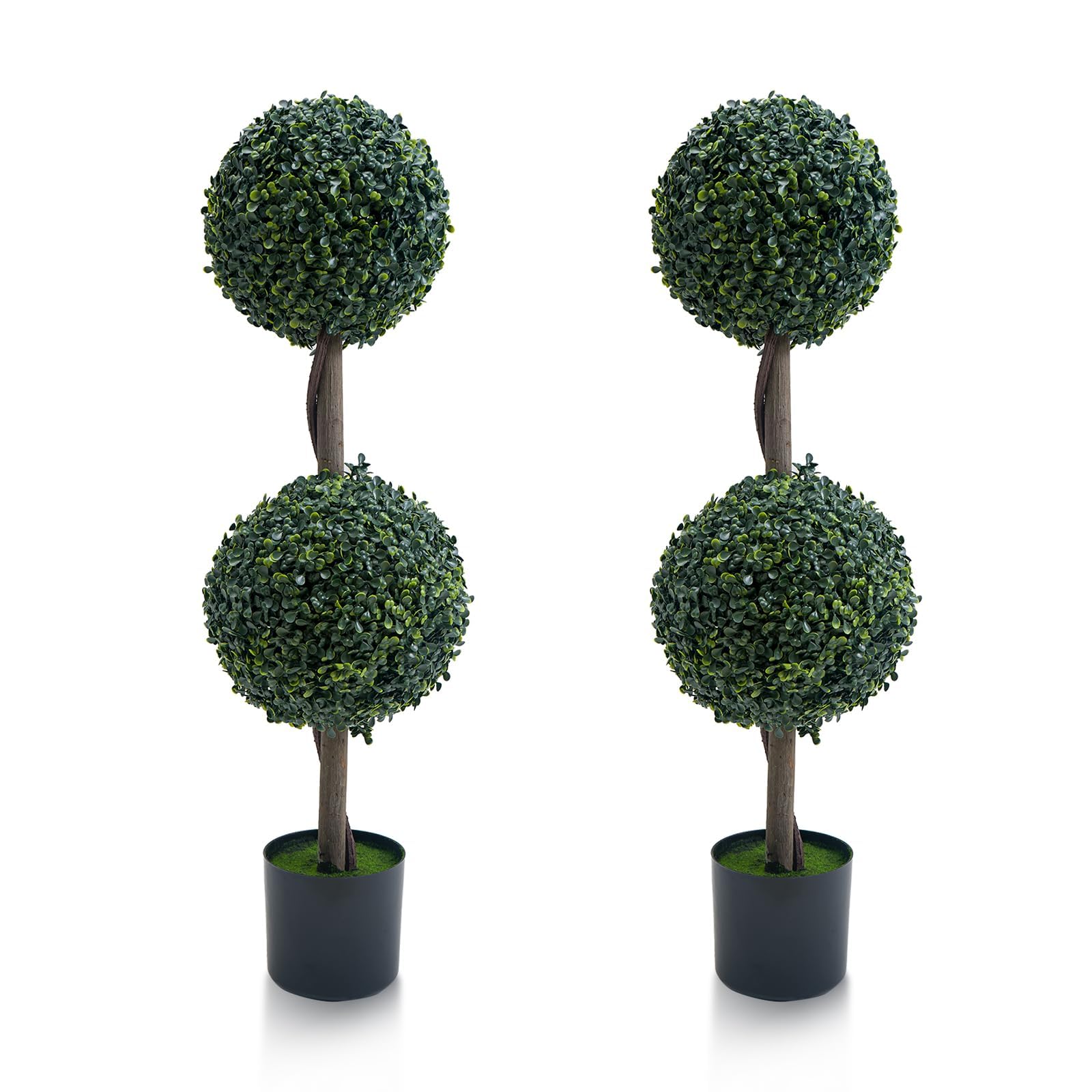 Aptliton Artificial Boxwood Topiary Ball Trees 90cm Faux Milan Grass Plants UV Resistant Weatherproof Potted Shrubs for Indoor Outdoor Home Garden Porch Patio Balcony Decor Set of 2, Green