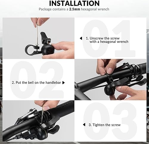 Miniatura 6 de ROCKBROS Campana de bicicleta resistente de aleación de cobre con sonido claro y largo, timbre de anillo de bicicleta para manillar adultos más de