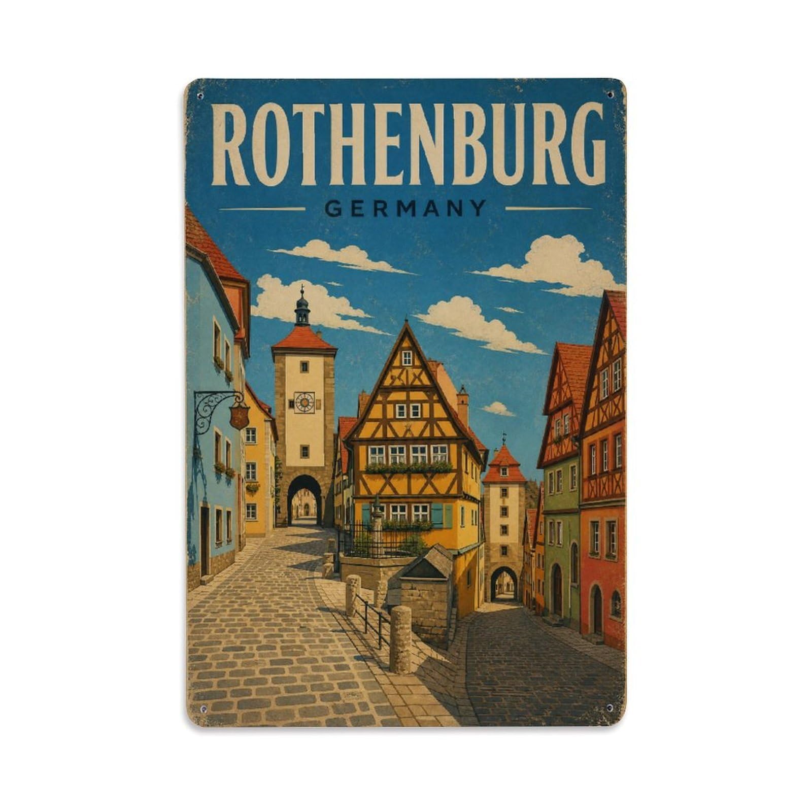 Travel Vintage Germany Rothenburg Metal Tin Sign