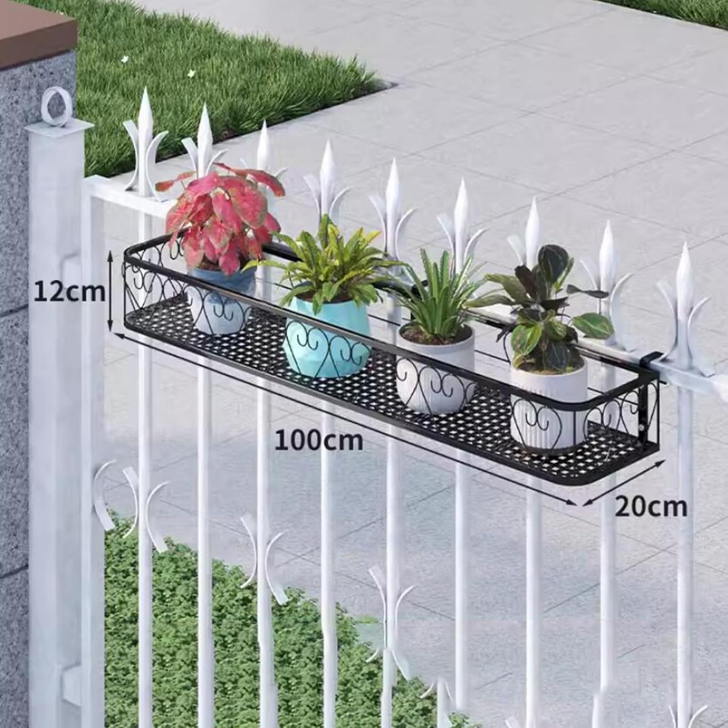 Multi-Size Versatile Hanging Railing Flower Stand Outdoor Garden Balcony Pot Rack Plant Display Shelf with Easy Installation(20 * 100 * 12cm)