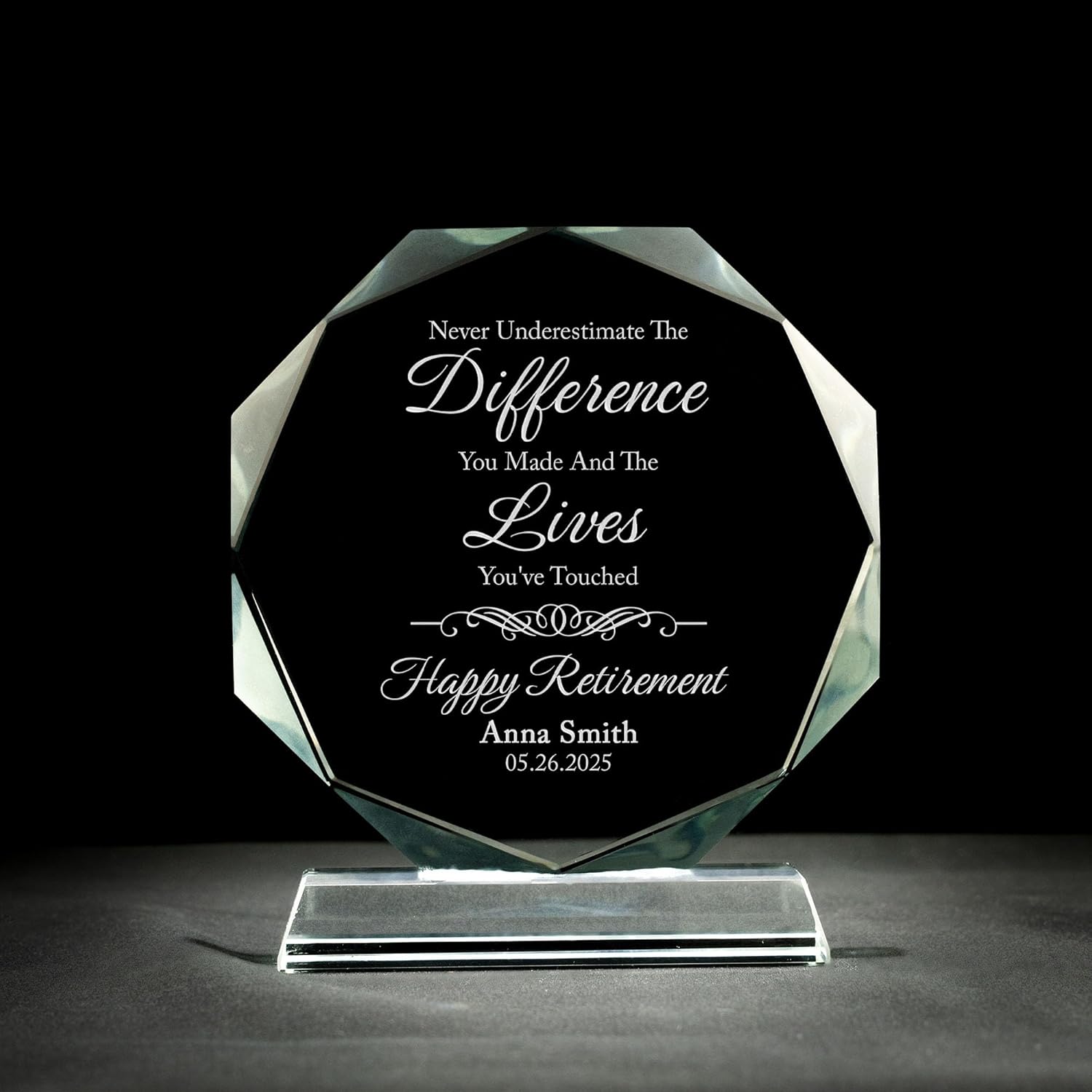 Personalized Retirement Crystal Awards, Custom Glass Trophy, Leaving Gifts for Employee, 6" Engraved Appreciation Plaques