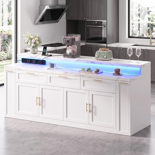92.5" Stationary Kitchen Island with Storage (White)